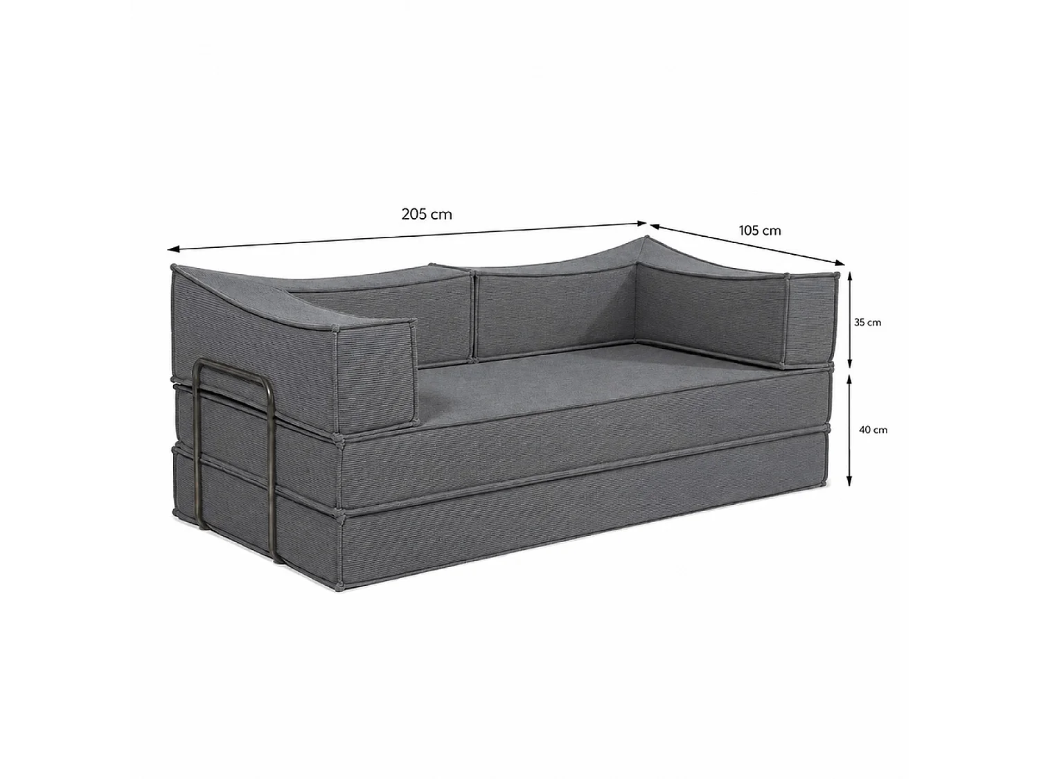 Canapé compressé convertible 2-3 places en velours côtelé gris foncé CAUB