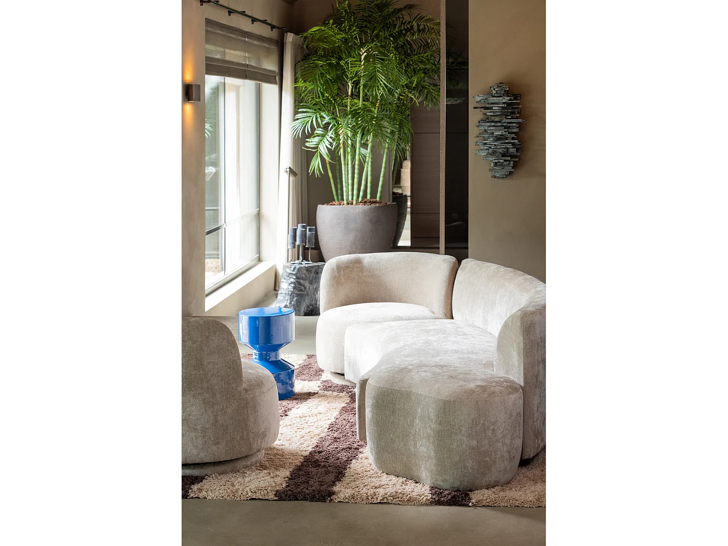 Canapé modulable avec 1 fauteuil et 1 pouf en tissu chenille POPULAR