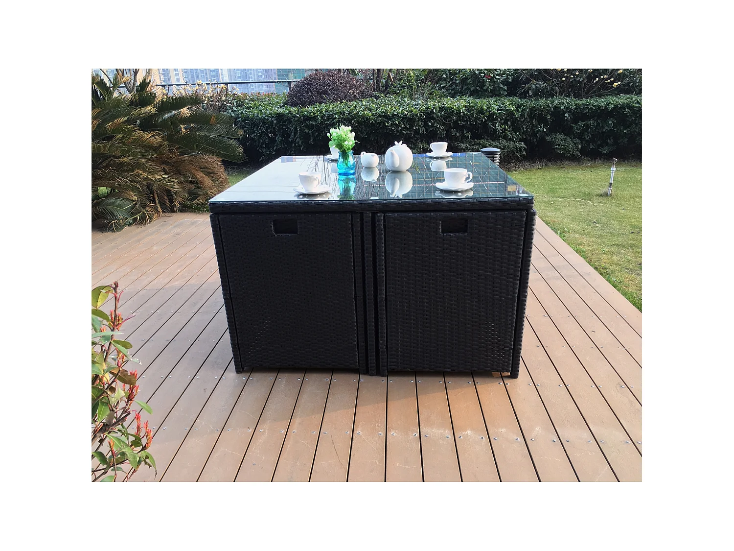 Salon de jardin 8 places noir-gris + housse de protection MIAMI