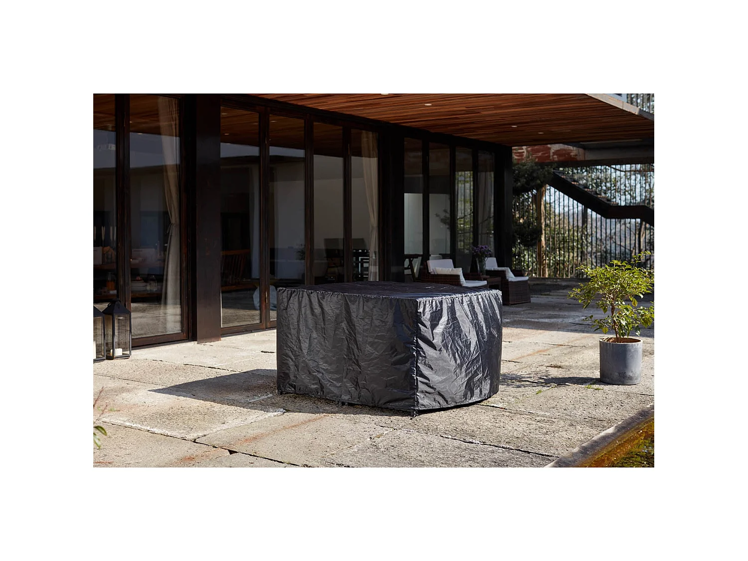 Salon de jardin 8 places noir-gris + housse de protection MIAMI