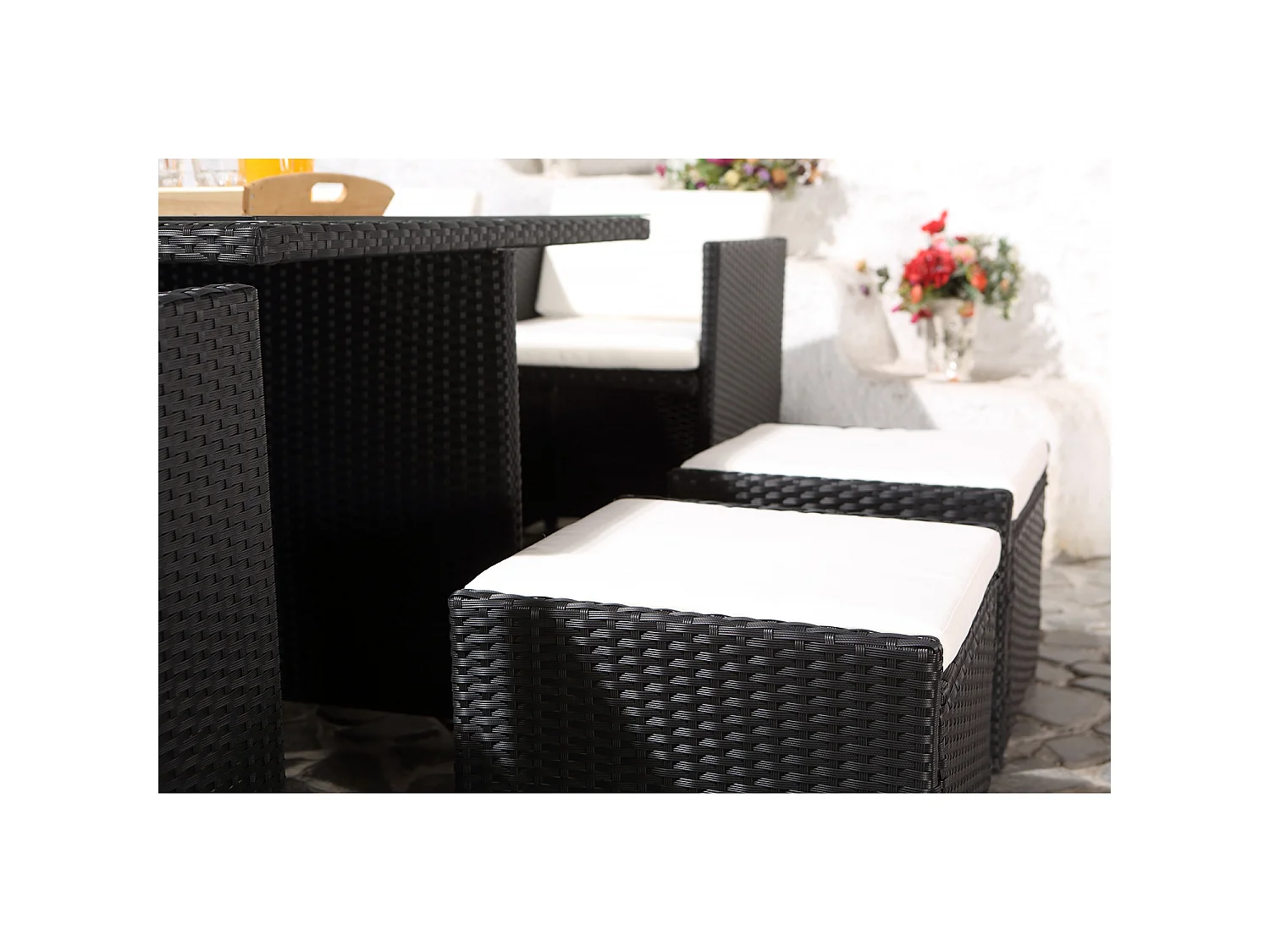 Salon de jardin 8 places noir-blanc + housse de protection MIAMI