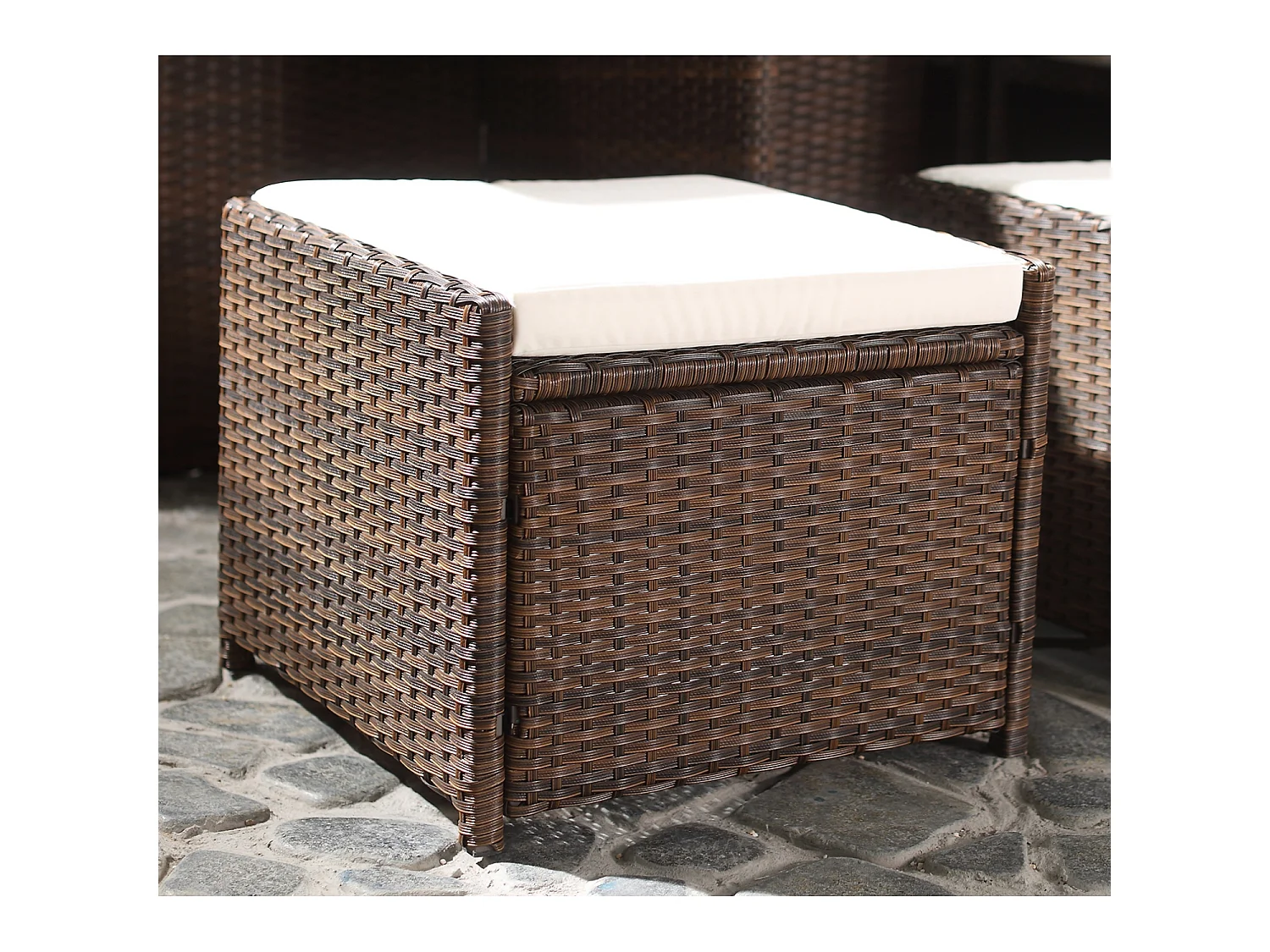 Salon de jardin 8 places marron-blanc + housse de protection MIAMI