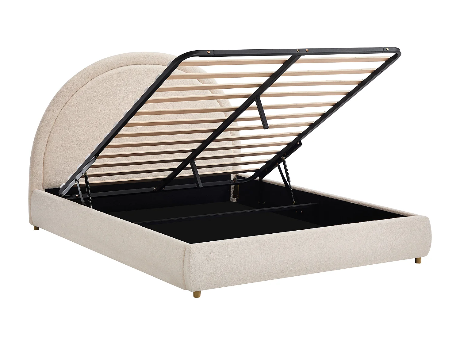 Lit coffre 160 x 200 cm - Tissu bouclette - Avec LEDs - Crème - LIRIMO