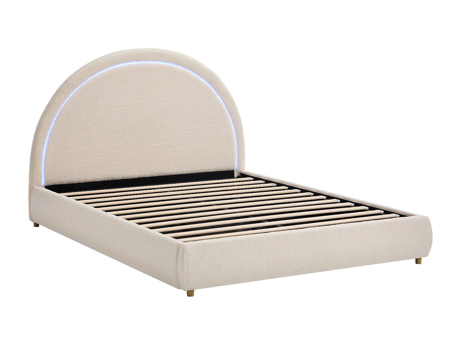 Lit coffre 160 x 200 cm - Tissu bouclette - Avec LEDs - Crème - LIRIMO
