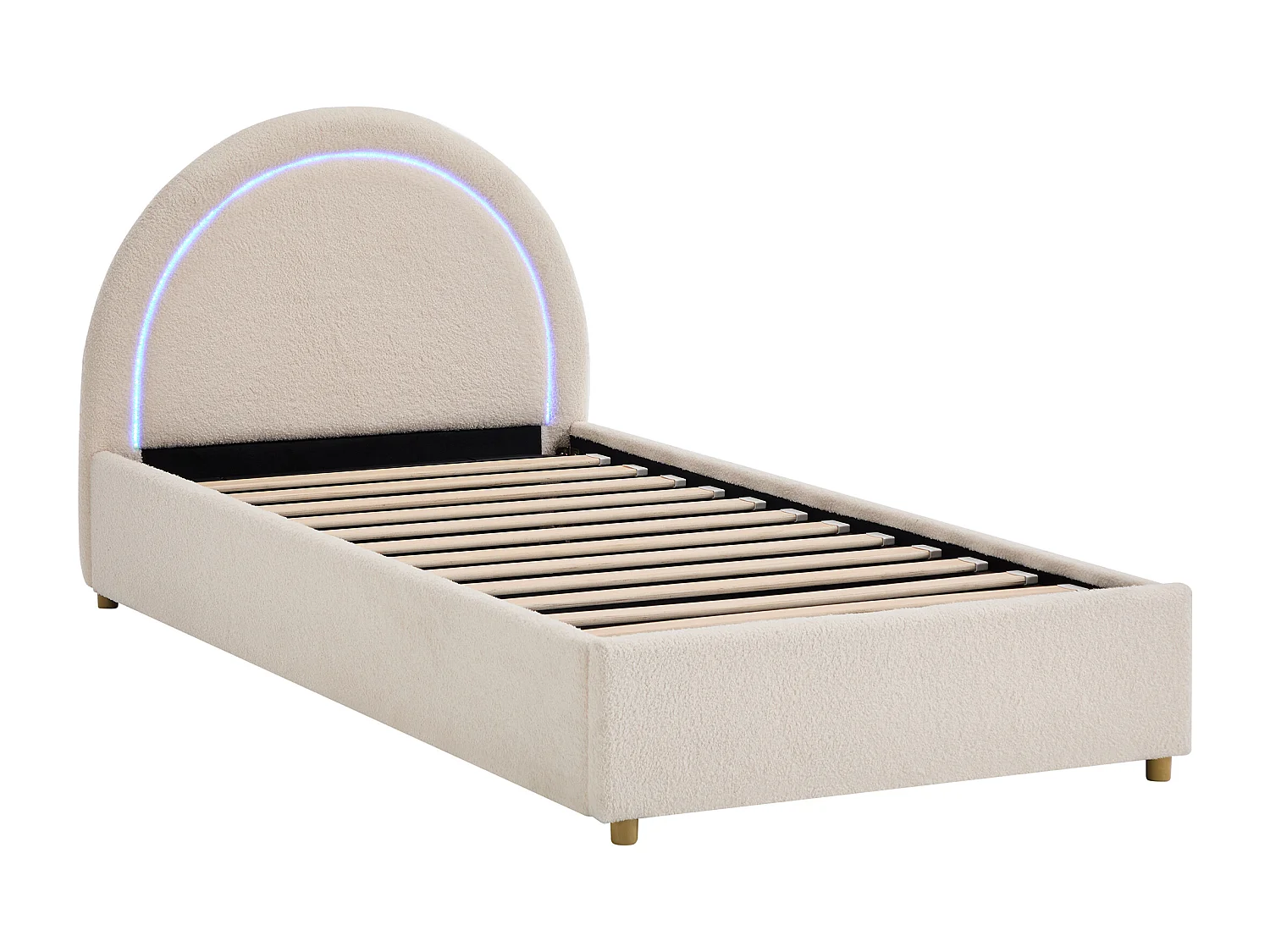 Lit coffre 90 x 190 cm - Tissu bouclette - Avec LEDs - Crème - LIRIMO