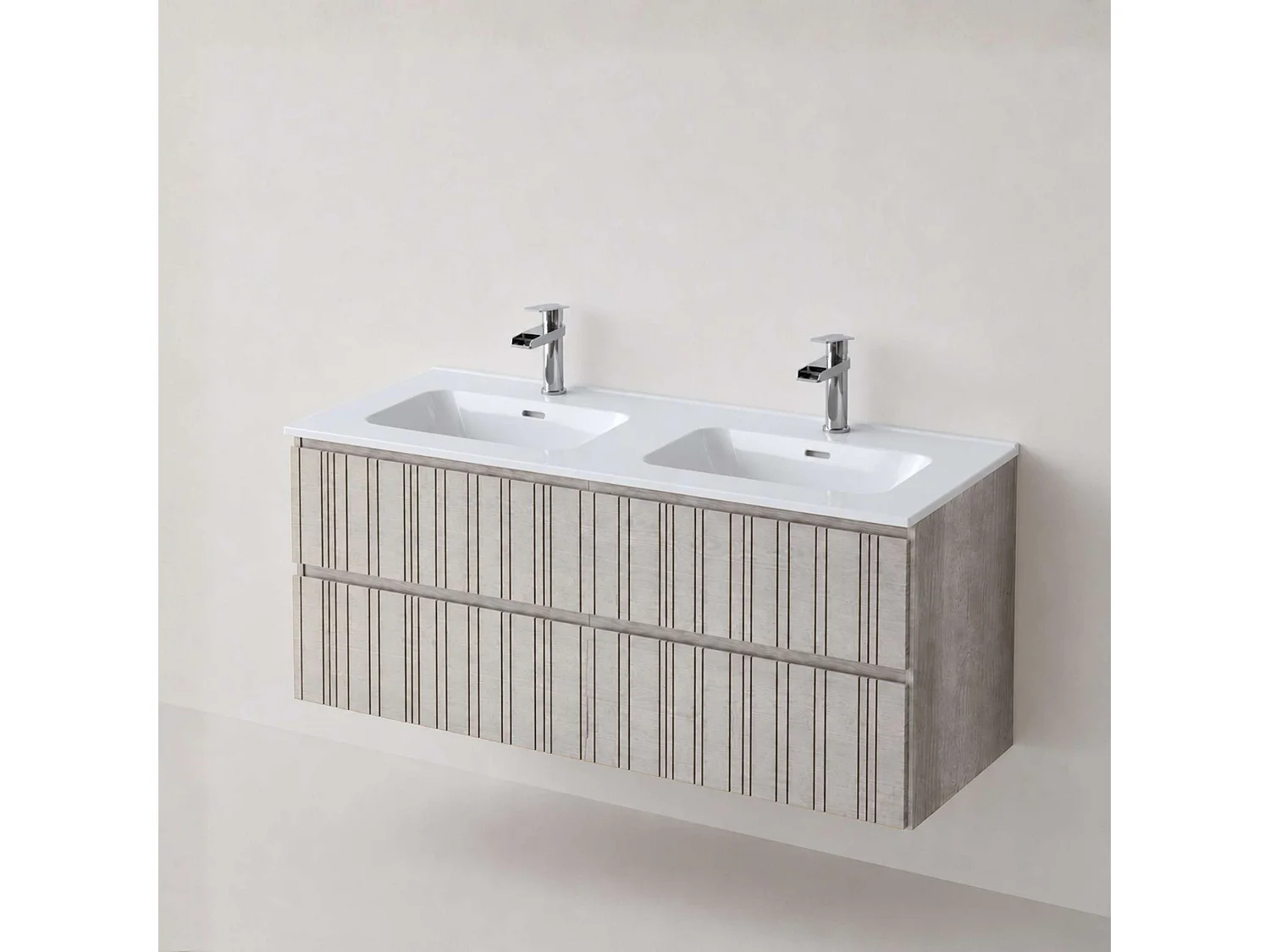 Meuble salle de bain  120 cm boréal avec double vasque céramique Volterra blanc brillant, 2 tiroirs, H54 x P45 cm, Mod.FER