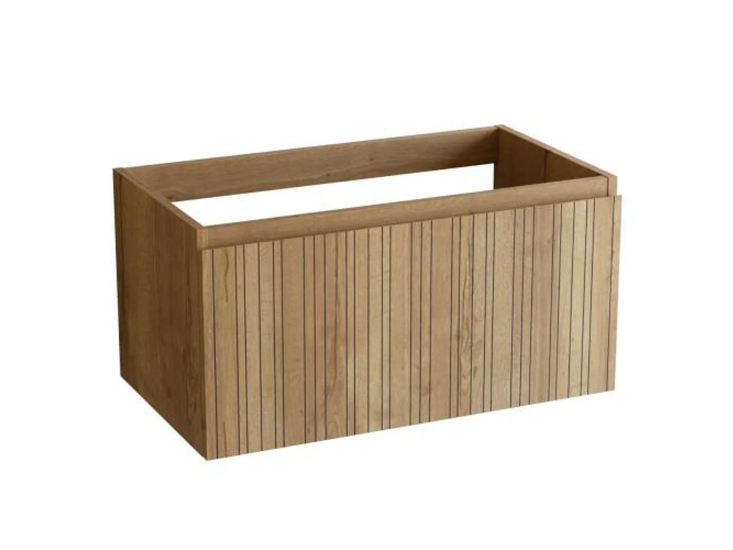 Meuble salle de bain 80 cm chêne moyen "Sand" avec vasque grès cérame Lanic beige, 1 tiroir, H40 x P45 cm, Mod.FER