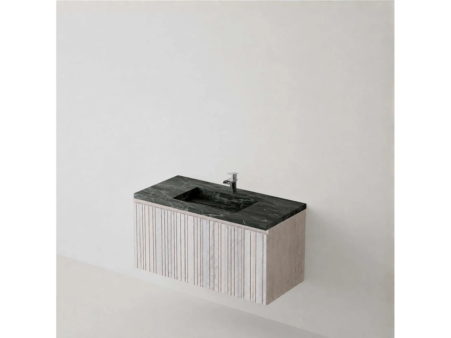 Meuble salle de bain 80 cm boréal avec vasque grès cérame Lanic noir, 1 tiroir, H40 x P45 cm, Mod.FER