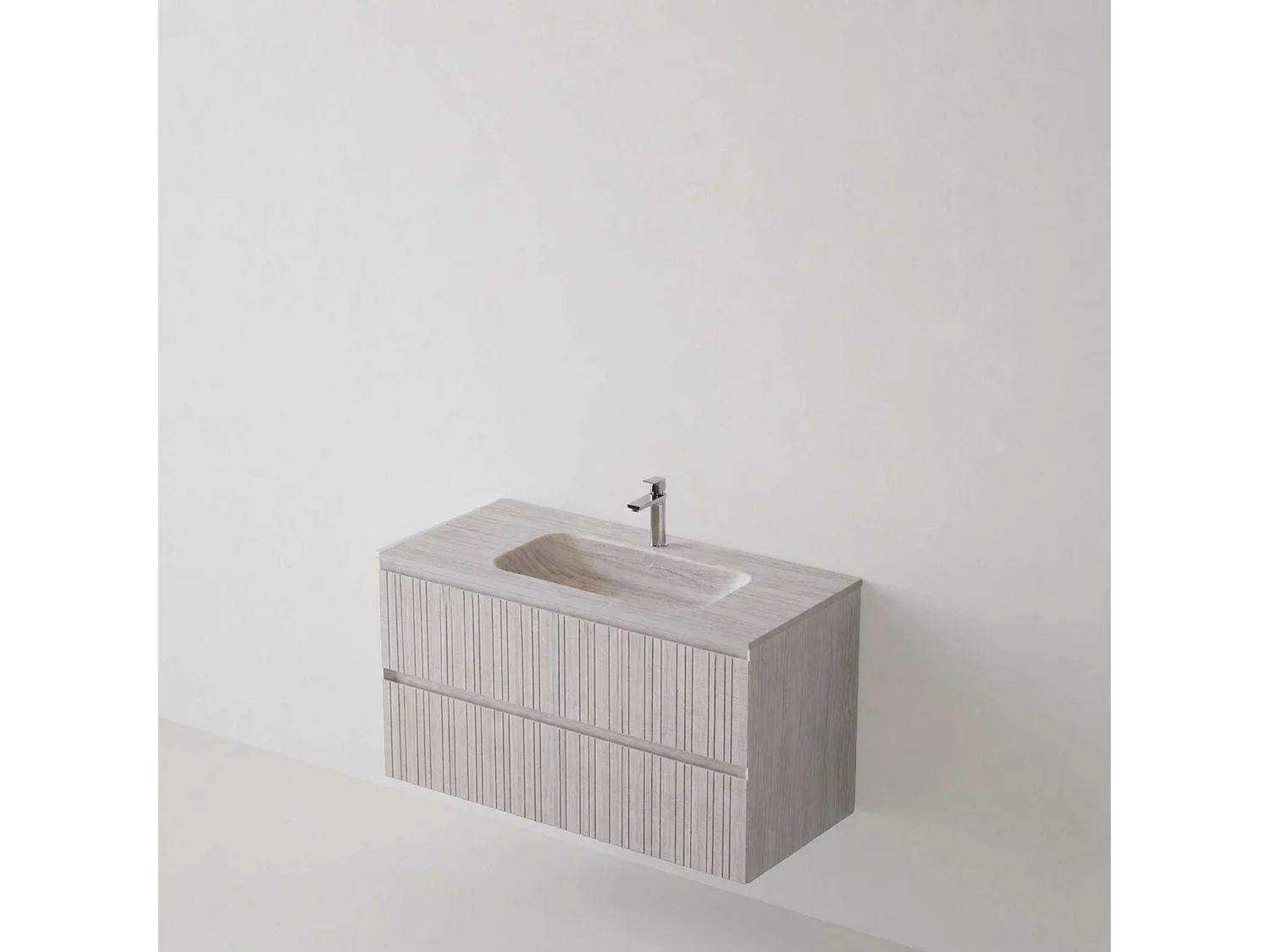 Meuble salle de bain 100 cm boréal avec vasque céramique Volterra blanc mat, 2 tiroirs, H54 x P45 cm, Mod.FER