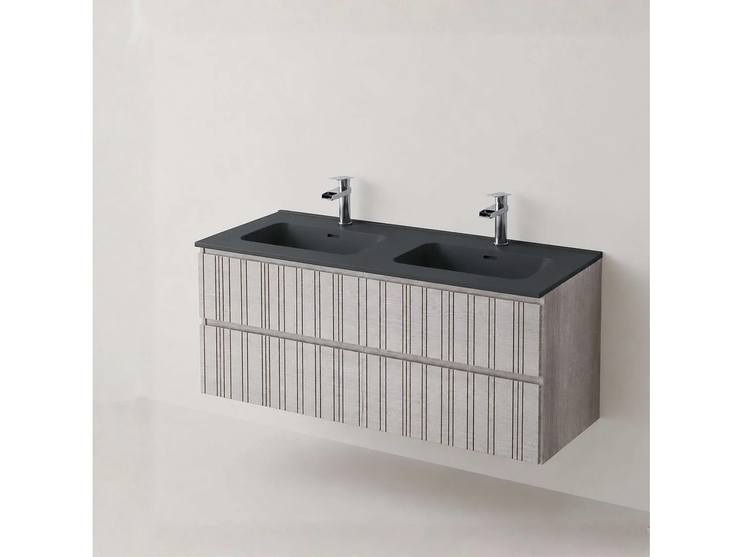 Meuble salle de bain  120 cm boréal avec double vasque céramique Volterra noir mat, 2 tiroirs, H54 x P45 cm, Mod.FER
