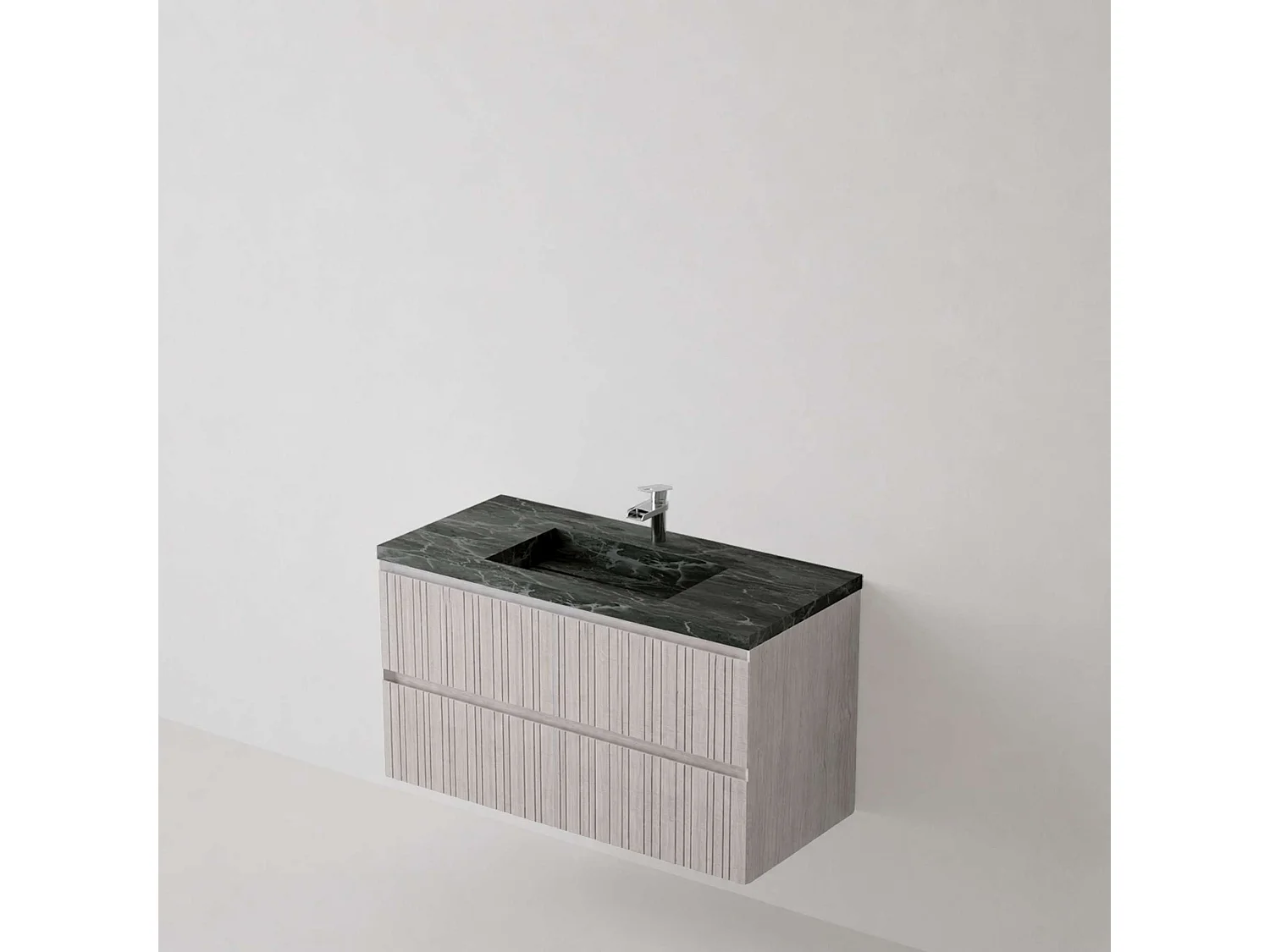 Meuble salle de bain 100 cm boréal avec vasque grès cérame Lanic noir, 2 tiroirs, H54 x P45 cm, Mod.FER