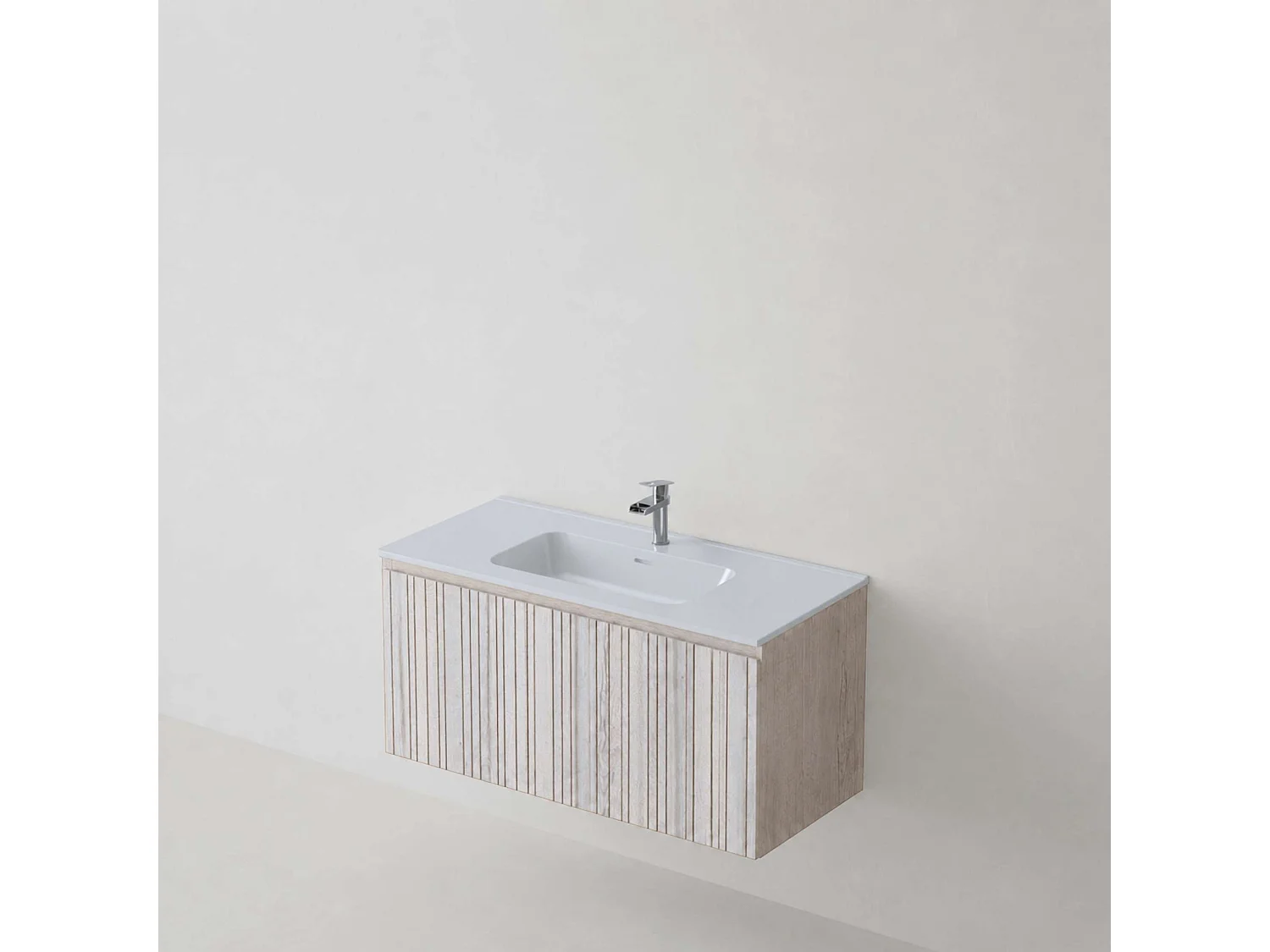 Meuble salle de bain 100 cm boréal avec vasque céramique Volterra blanc brillant, 1 tiroir, H40 x P45 cm, Mod.FER