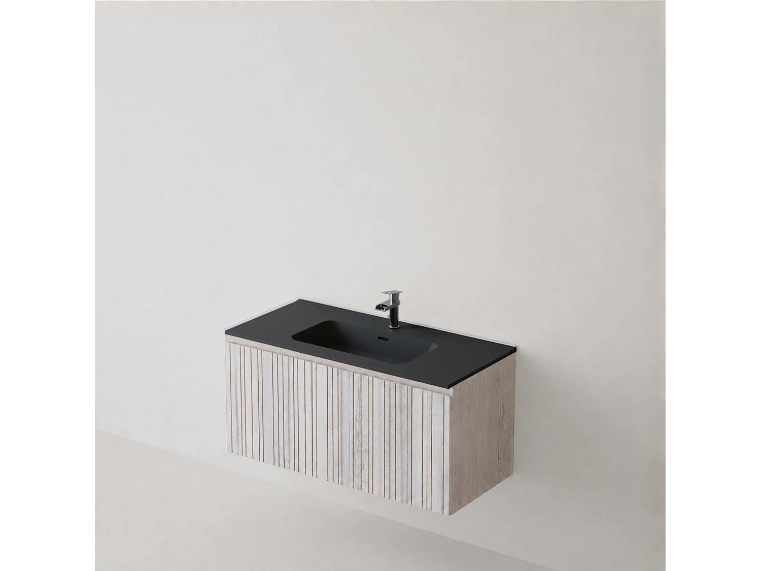 Meuble salle de bain 80 cm boréal avec vasque céramique Volterra noir mat, 1 tiroir, H40 x P45 cm, Mod.FER