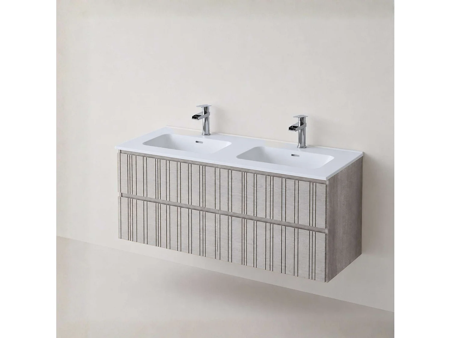 Meuble salle de bain  120 cm boréal avec double vasque céramique Volterra blanc mat, 2 tiroirs, H54 x P45 cm, Mod.FER