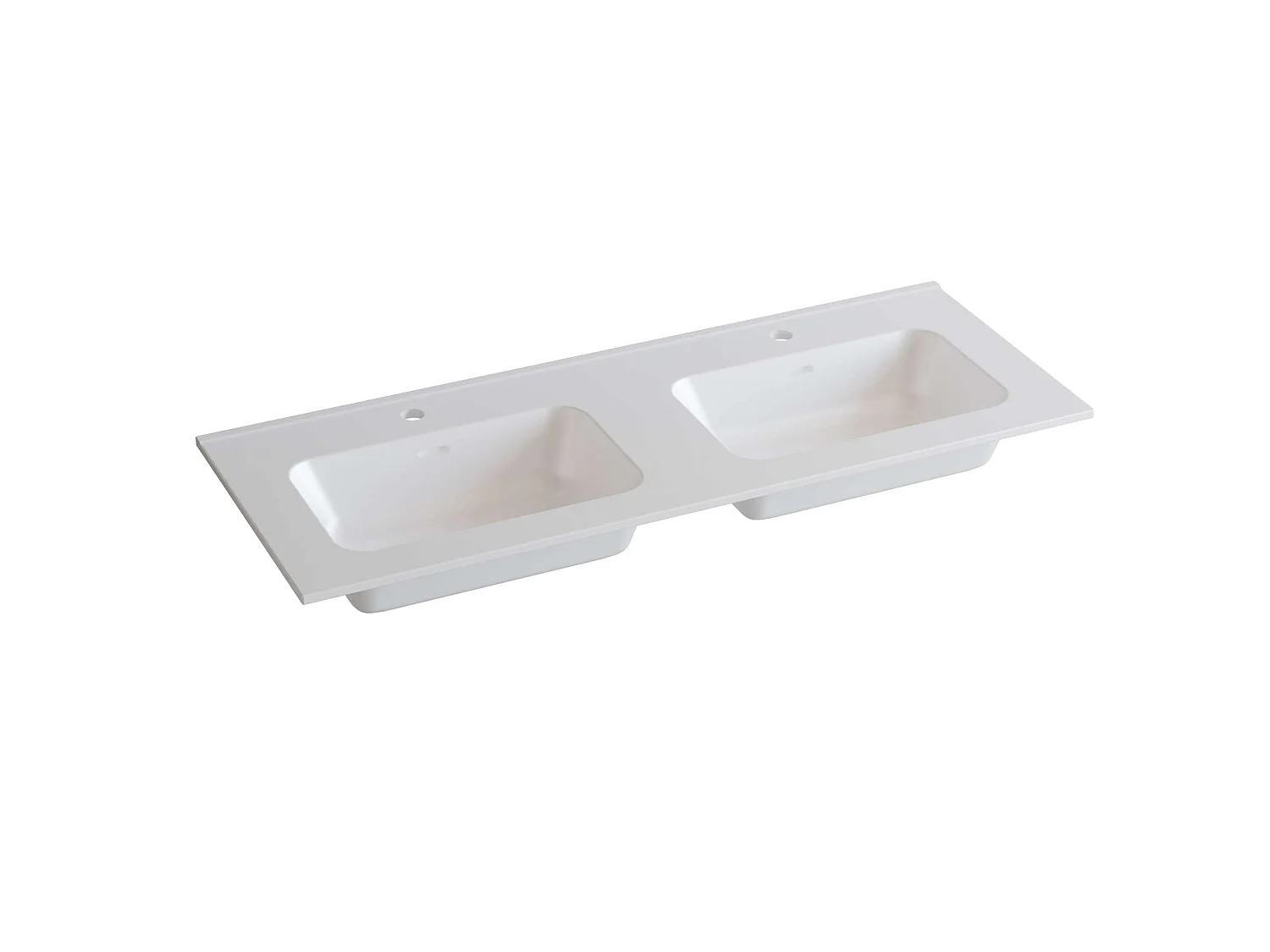 Meuble salle de bain  120 cm chêne moyen "Sand" avec double vasque céramique Volterra blanc brillant, 2 tiroirs, H54 x P45 cm, Mod.FER