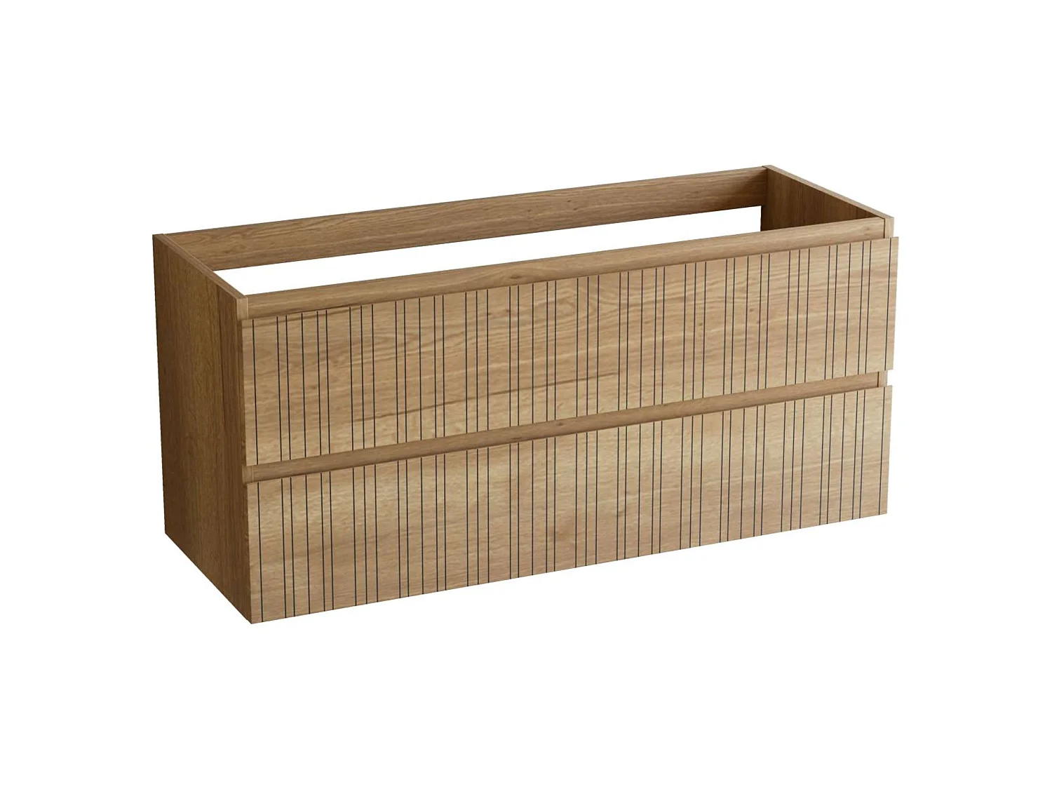 Meuble salle de bain  120 cm chêne moyen "Sand" avec double vasque céramique Volterra noir mat, 2 tiroirs, H54 x P45 cm, Mod.FER