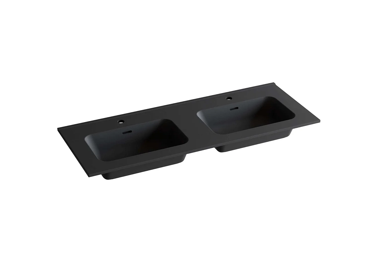 Meuble salle de bain  120 cm chêne moyen "Sand" avec double vasque céramique Volterra noir mat, 2 tiroirs, H54 x P45 cm, Mod.FER