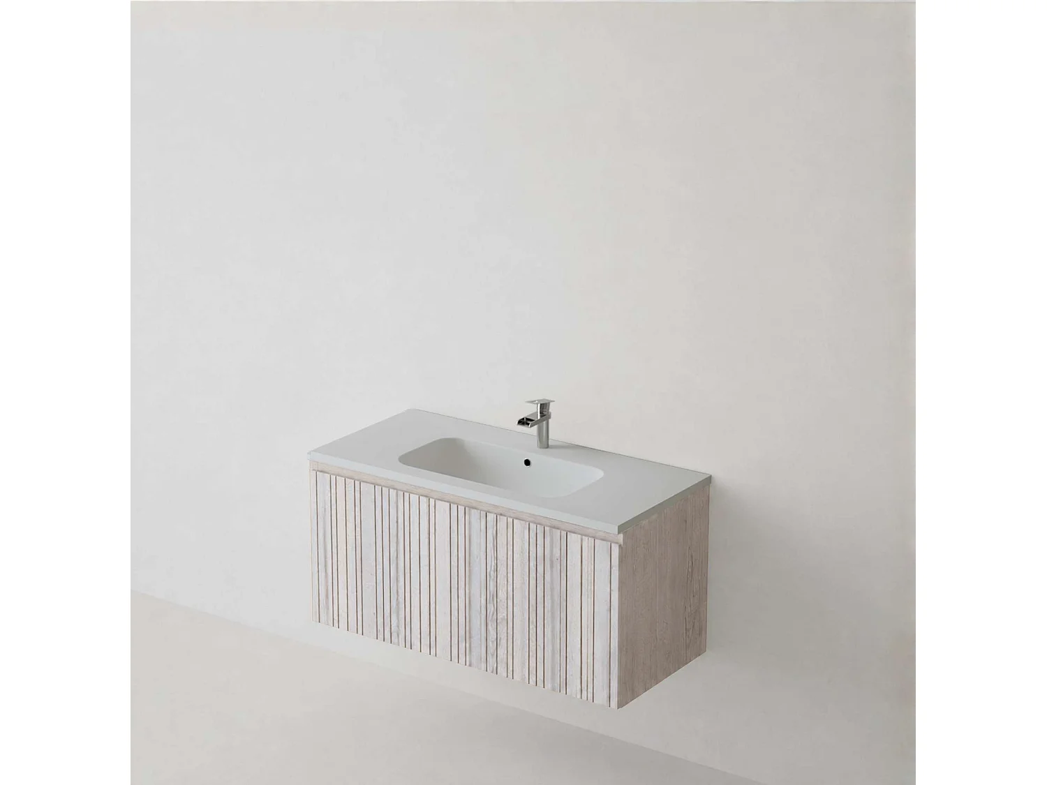 Meuble salle de bain 80 cm boréal avec vasque céramique Volterra blanc mat, 1 tiroir, H40 x P45 cm, Mod.FER