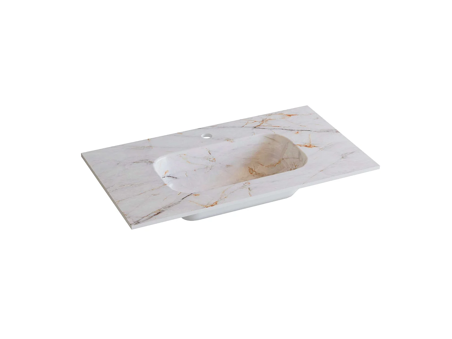 Meuble salle de bain 80 cm chêne moyen "Sand" avec vasque céramique Lanicor blanc minéral, 2 tiroirs, H54 x P45 cm, Mod.FER