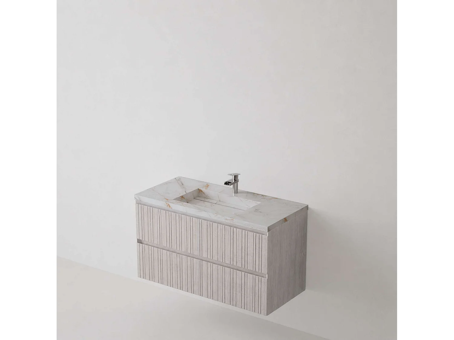 Meuble salle de bain 80 cm boréal avec vasque grès cérame Lanic beige, 2 tiroirs, H54 x P45 cm, Mod.FER