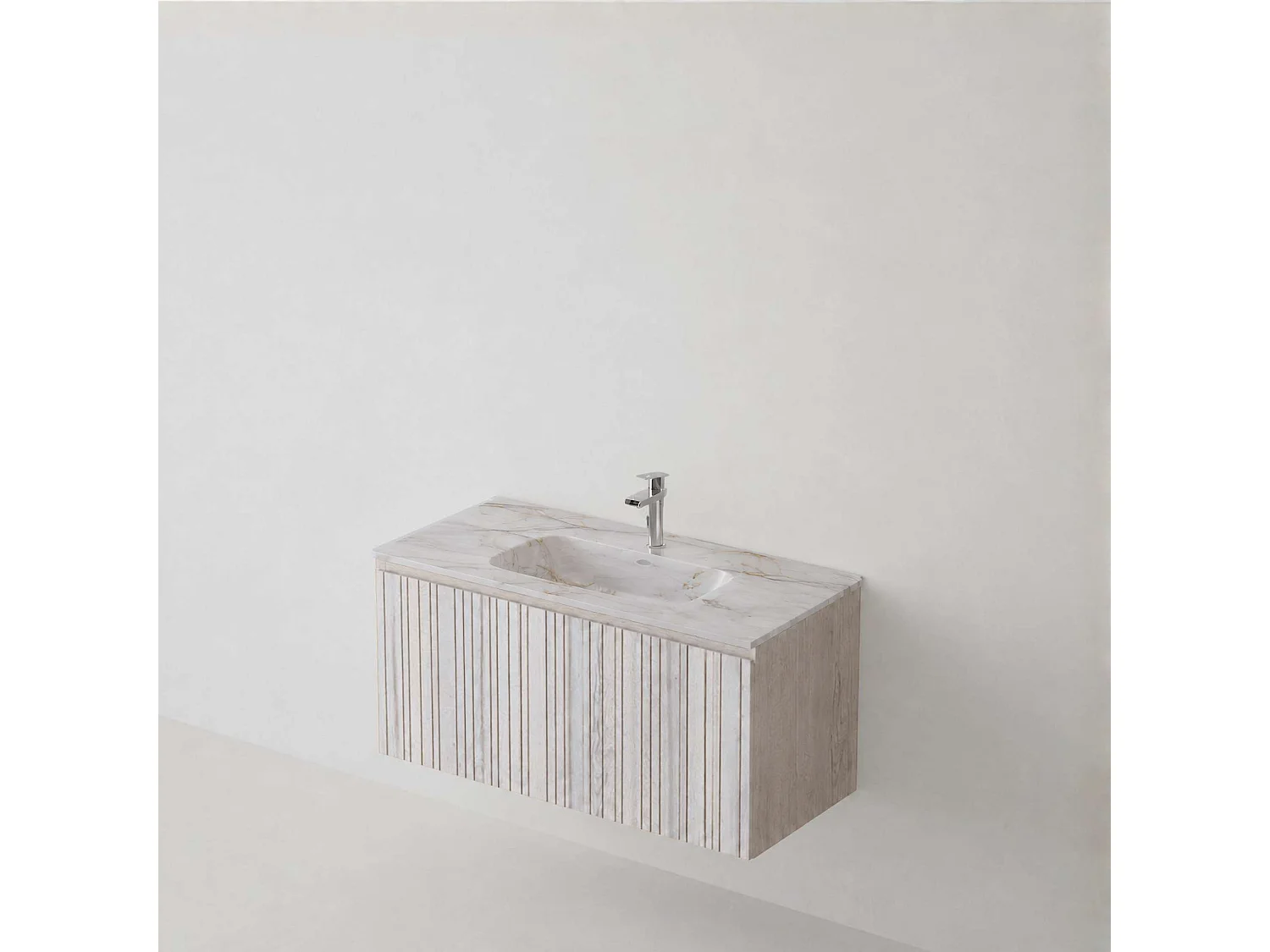 Meuble salle de bain 80 cm boréal avec vasque céramique Lanicor blanc minéral, 1 tiroir, H40 x P45 cm, Mod.FER