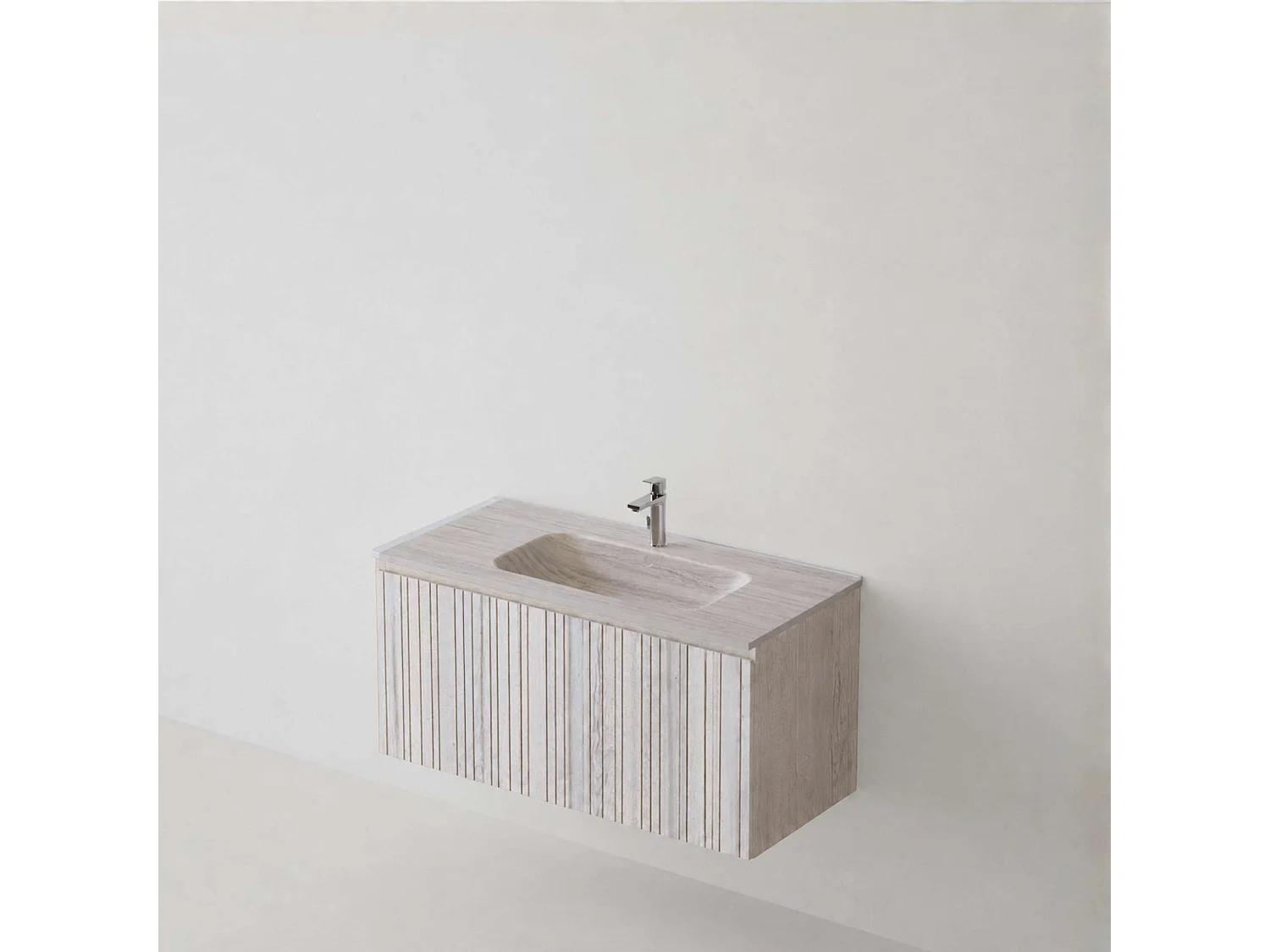 Meuble salle de bain 80 cm boréal avec vasque céramique Lanicor greige, 1 tiroir, H40 x P45 cm, Mod.FER