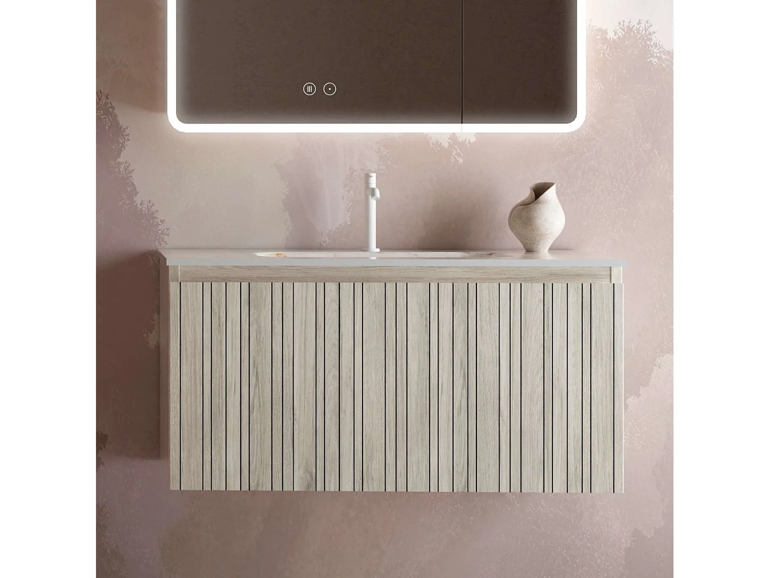 Meuble salle de bain 60 cm boréal avec vasque céramique Volterra blanc brillant, 1 tiroir, H40 x P45 cm, Mod.FER