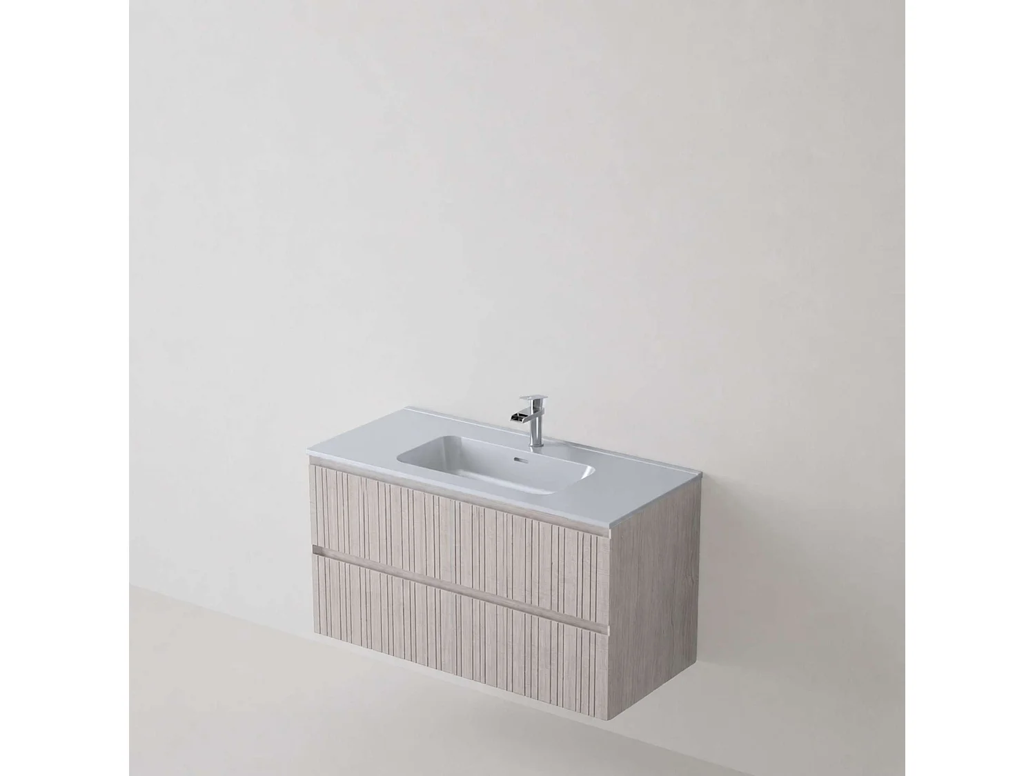 Meuble salle de bain 80 cm boréal avec vasque céramique Volterra blanc brillant, 2 tiroirs, H54 x P45 cm, Mod.FER