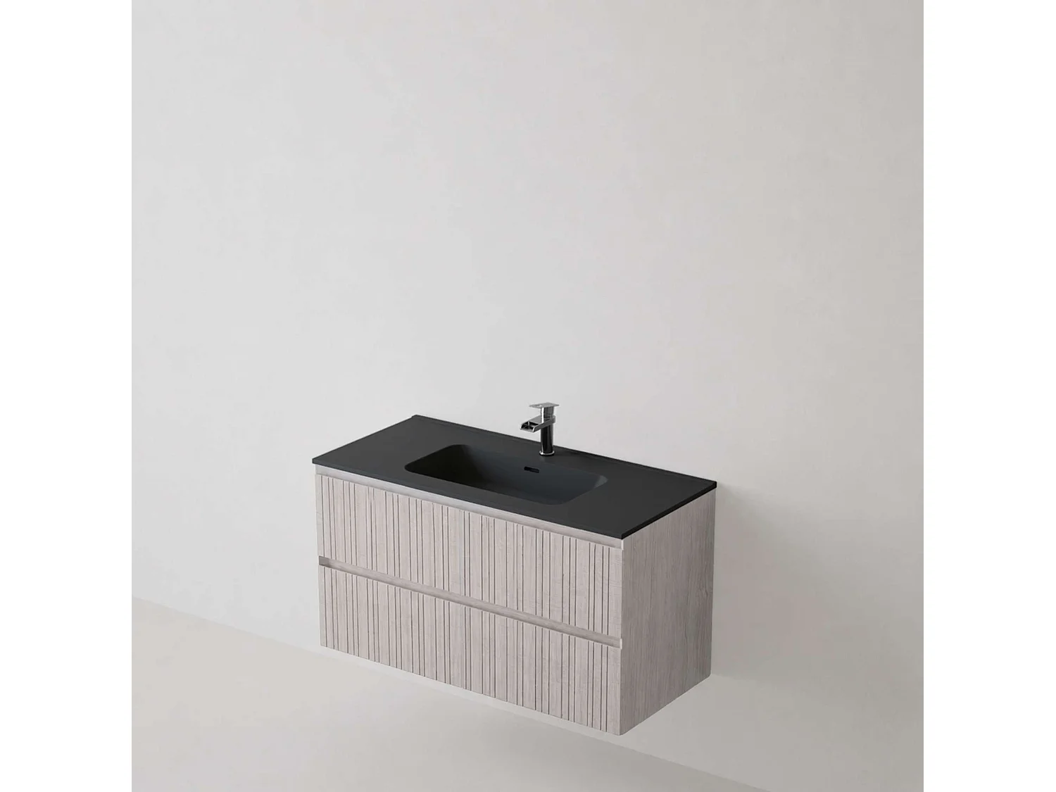 Meuble salle de bain 100 cm boréal avec vasque céramique Volterra noir mat, 2 tiroirs, H54 x P45 cm, Mod.FER