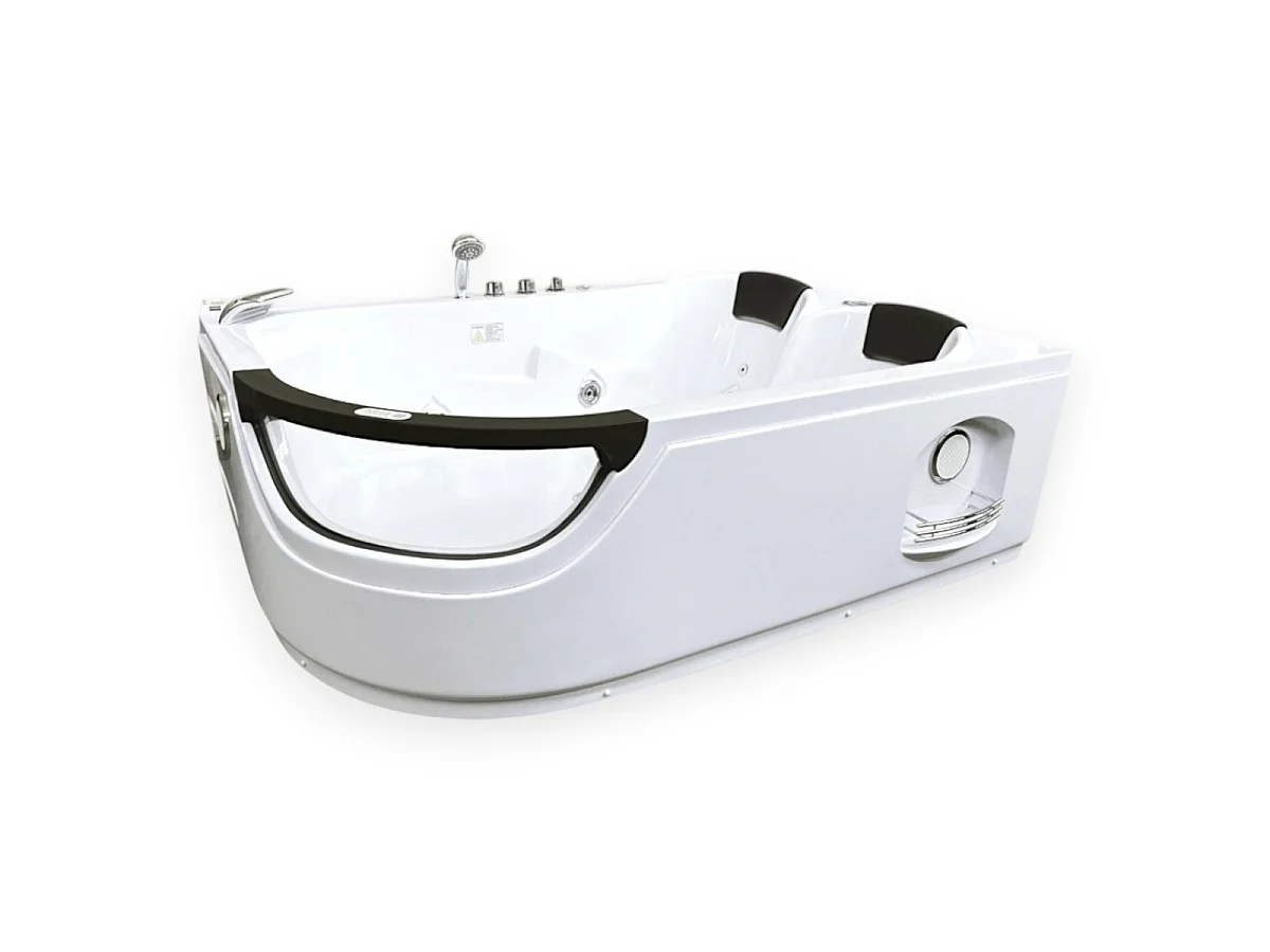 White Whirlpool Bath 180x120cm for 2 Persons 8 Jets LED Lights – Elite
