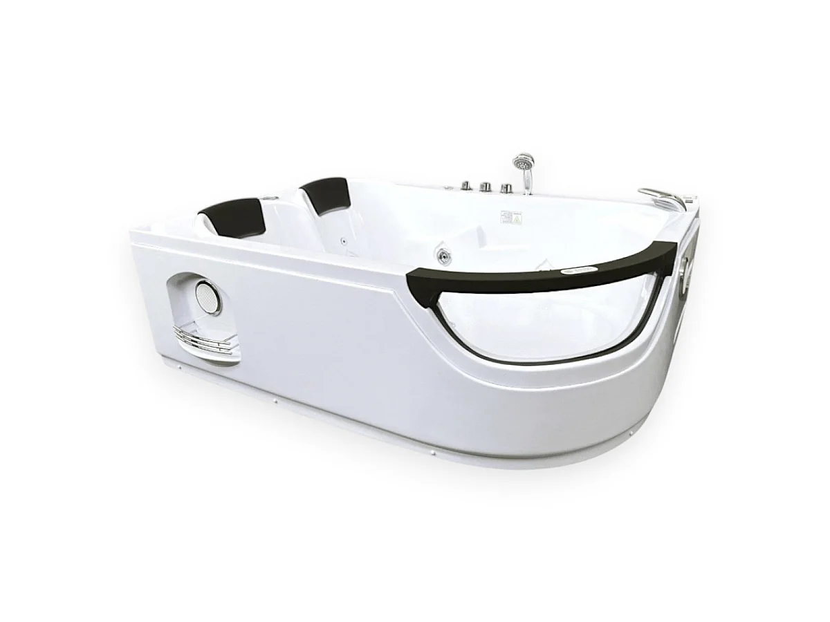 White Whirlpool Bath 180x120cm 2 Person Glass Front Jetted Tub – Luna