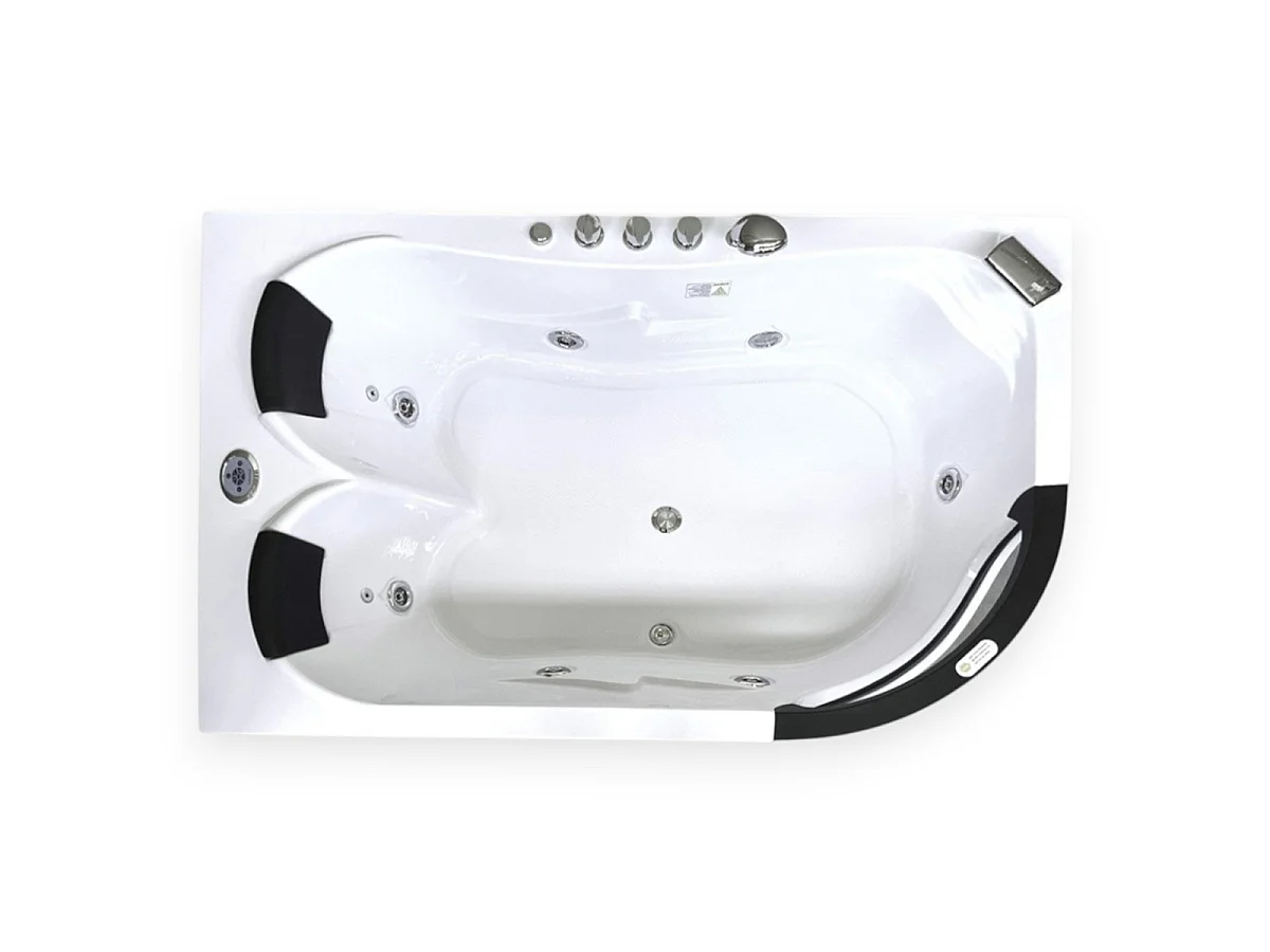White Whirlpool Bath 180x120cm 2 Person Glass Front Jetted Tub – Luna