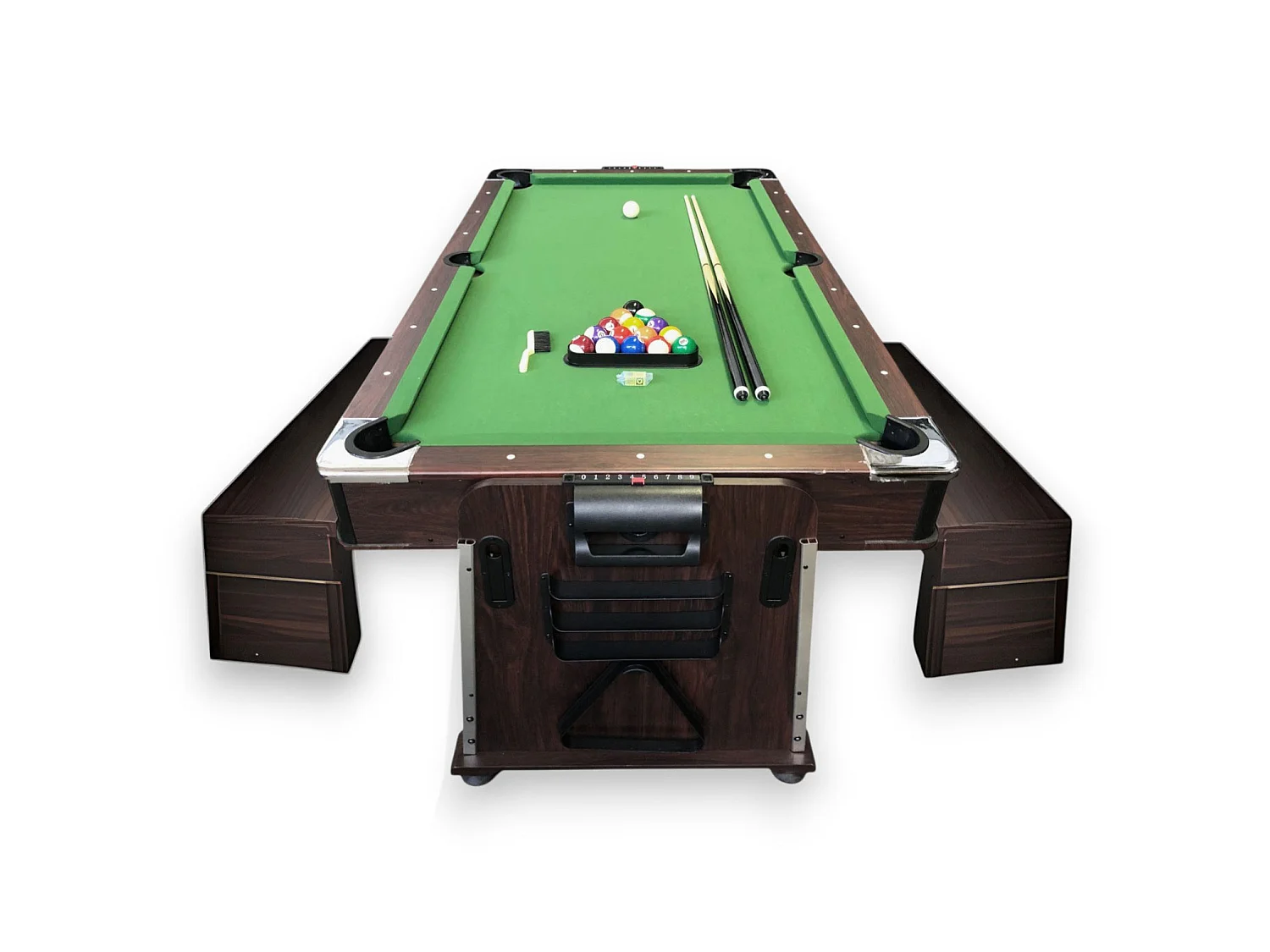 7FT 4-in-1 Dining Pool Table with Benches – Multi Game – Green Cloth – Mattew
