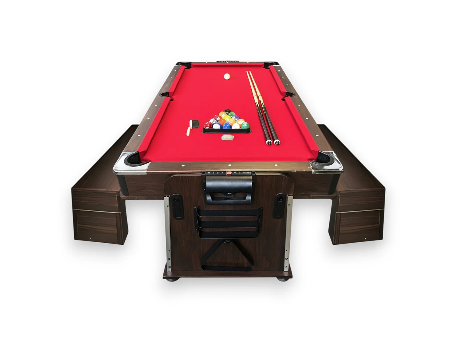 7FT 4-in-1 Dining Pool Table with Benches – Multi Game – Red Cloth – Mattew