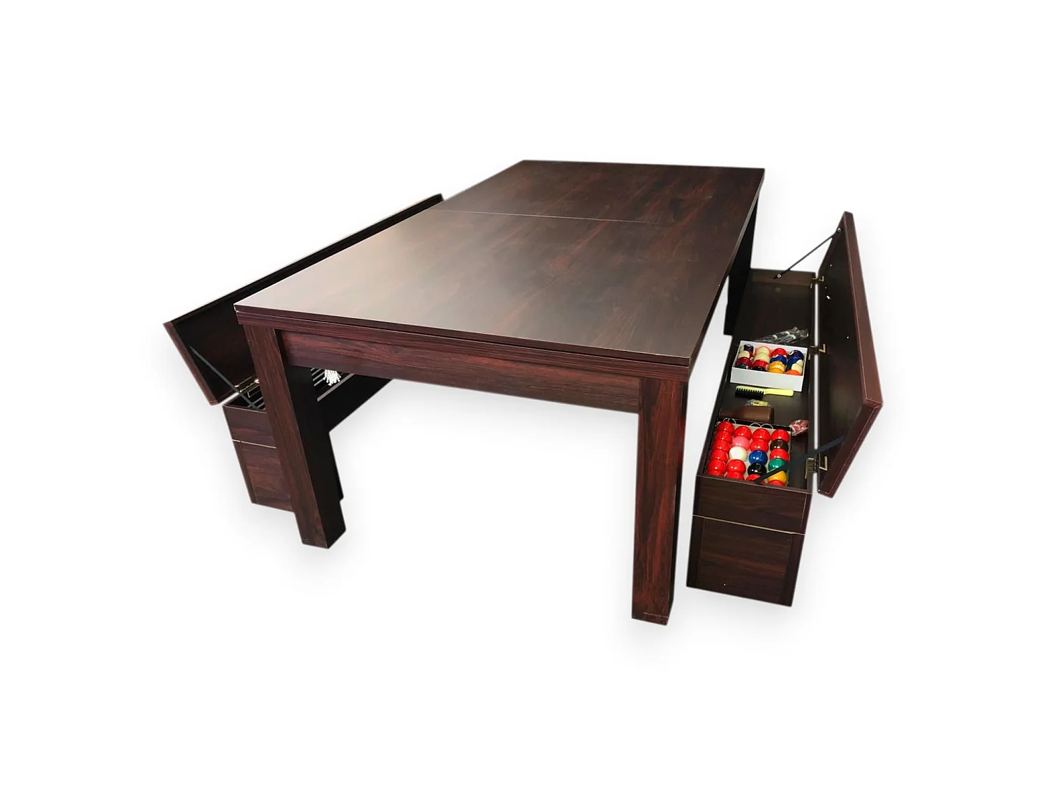 7FT Dining Pool Table with 2 Storage Benches – Rich Green