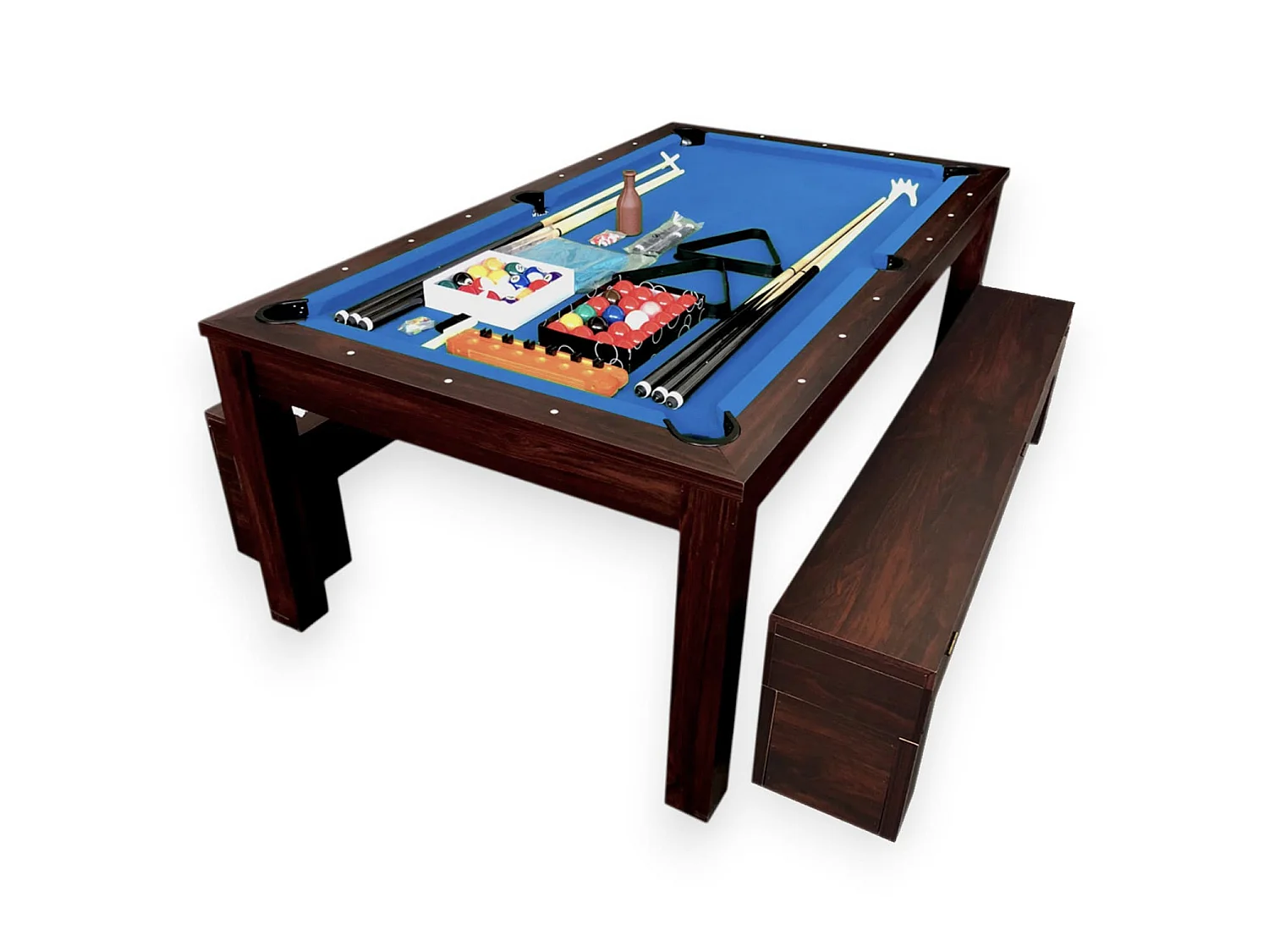 7FT Dining Pool Table with 2 Storage Benches – Rich Blue