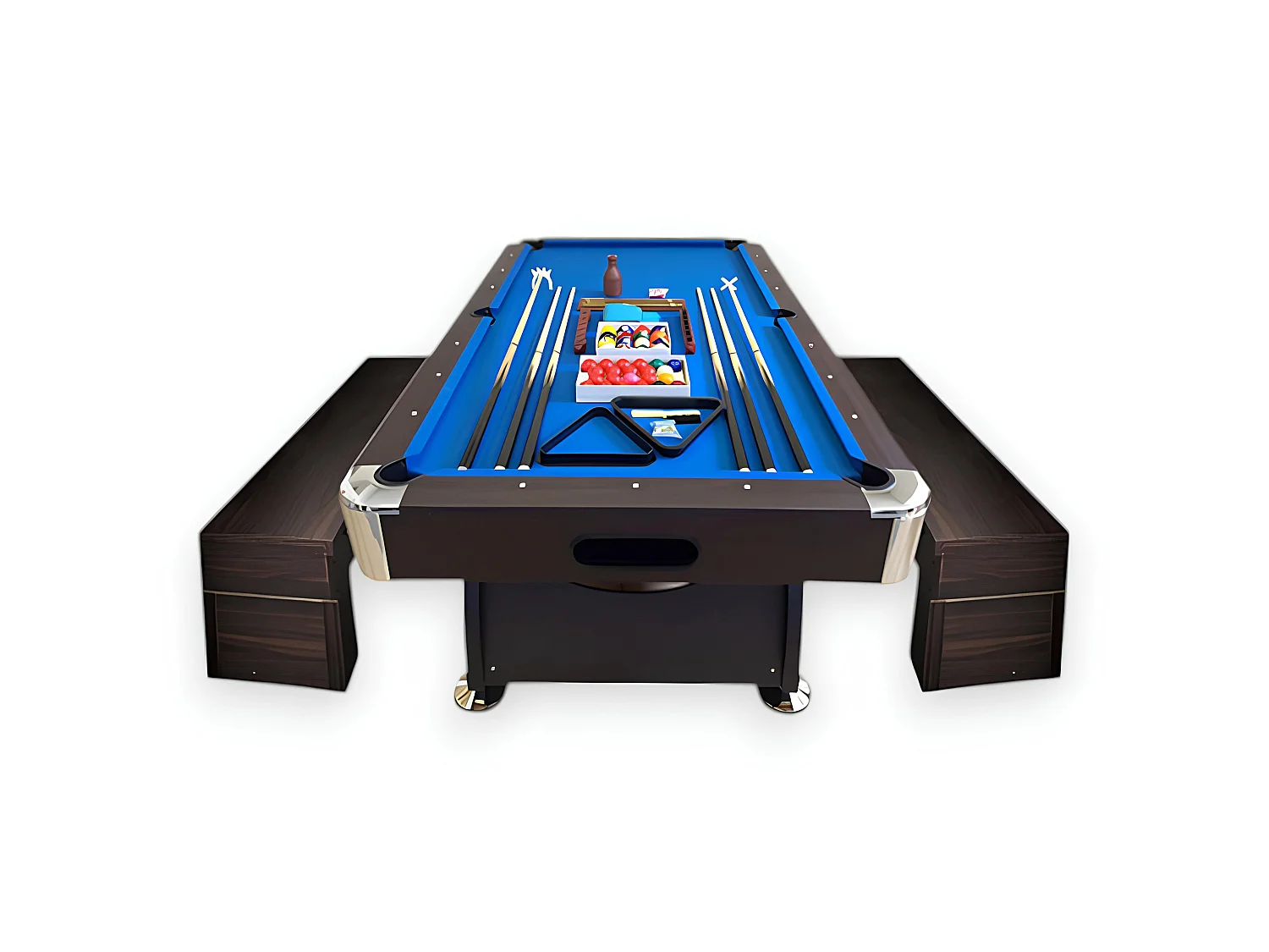 8FT Pool Table with Storage Benches & Ball Return – Vintage Blue