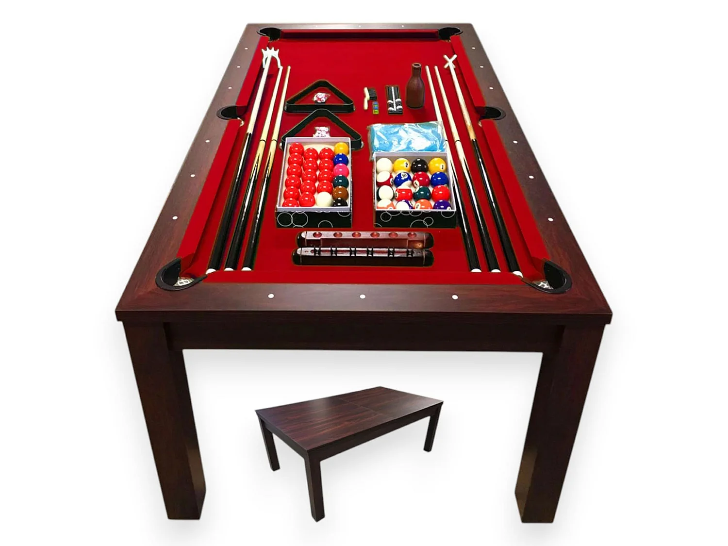 7FT Dining Pool Table 2-in-1 Convertible Billiard Table – Vulcan Red