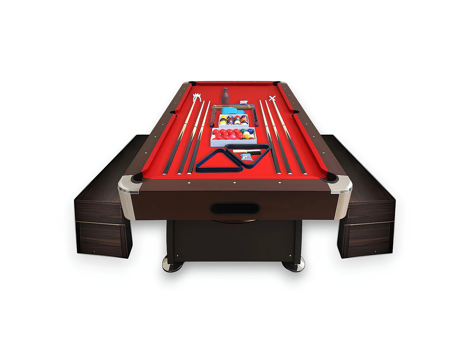 8FT Pool Table with Storage Benches & Ball Return – Vintage Red