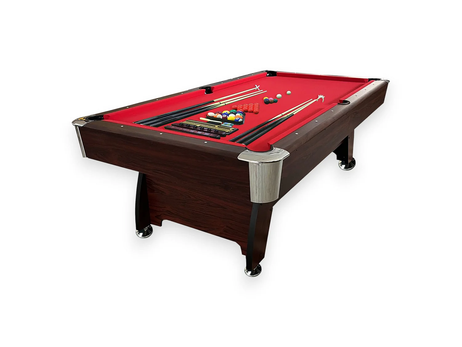 8FT Pool Table with Storage Benches & Ball Return – Vintage Red