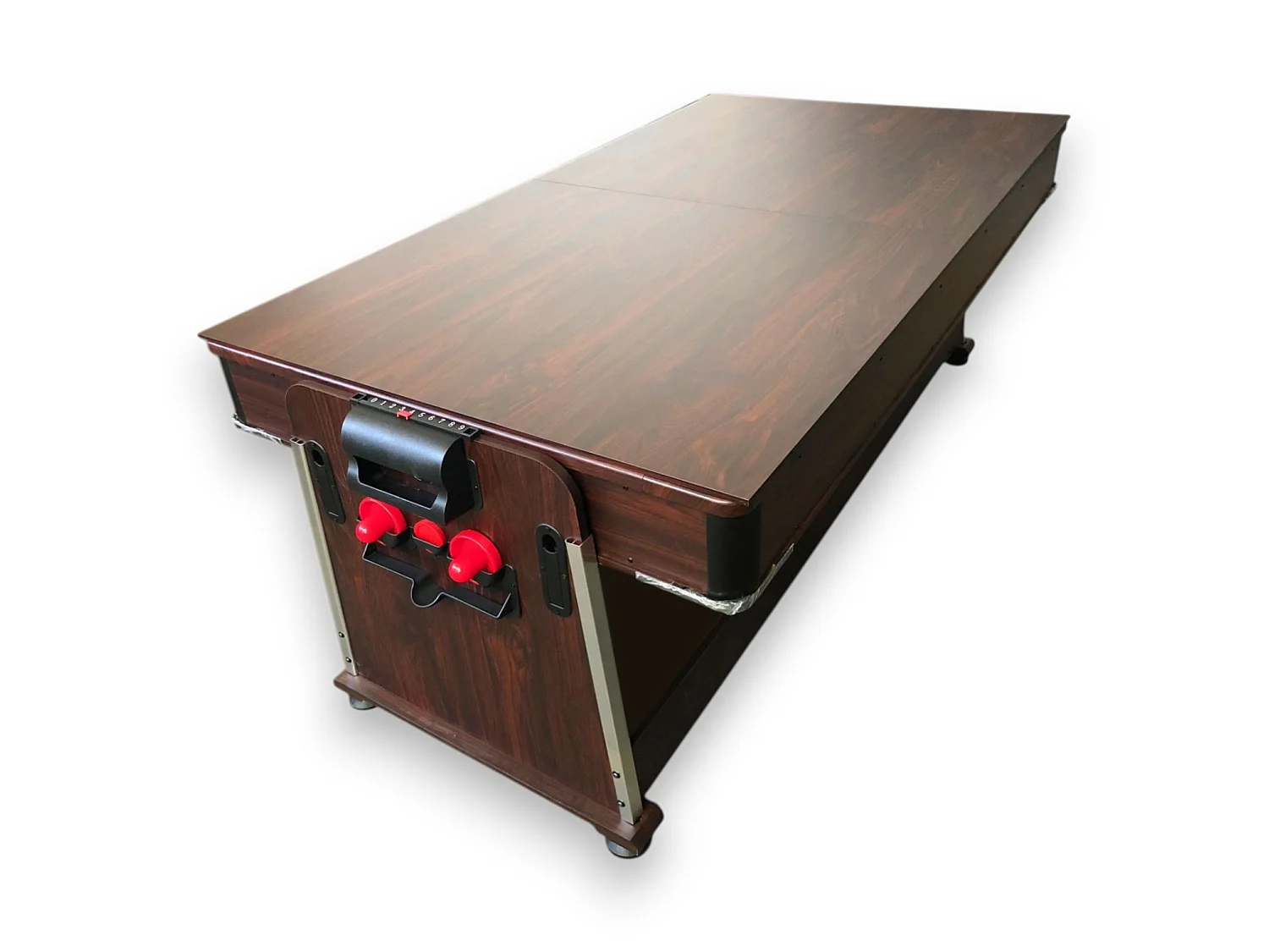 7FT 4-in-1 Dining Pool Table – Red Cloth – Air Hockey & Ping Pong – Mattew
