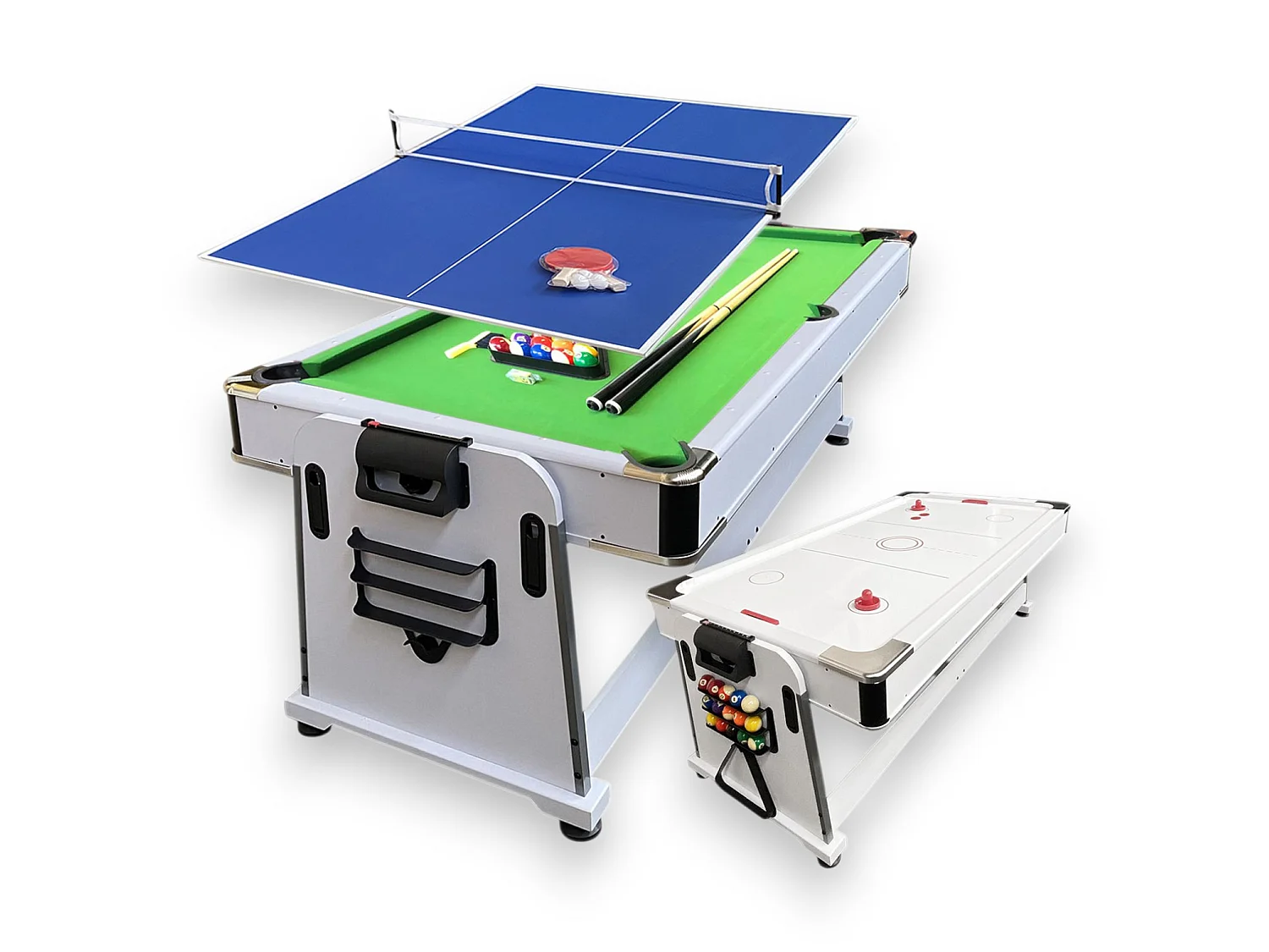 7FT 4-in-1 Dining Pool Table – Green Cloth – Air Hockey & Ping Pong – Mattew White