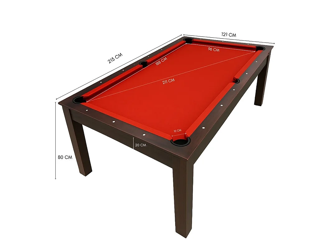 7FT Dining Pool Table with 2 Storage Benches – Rich Red