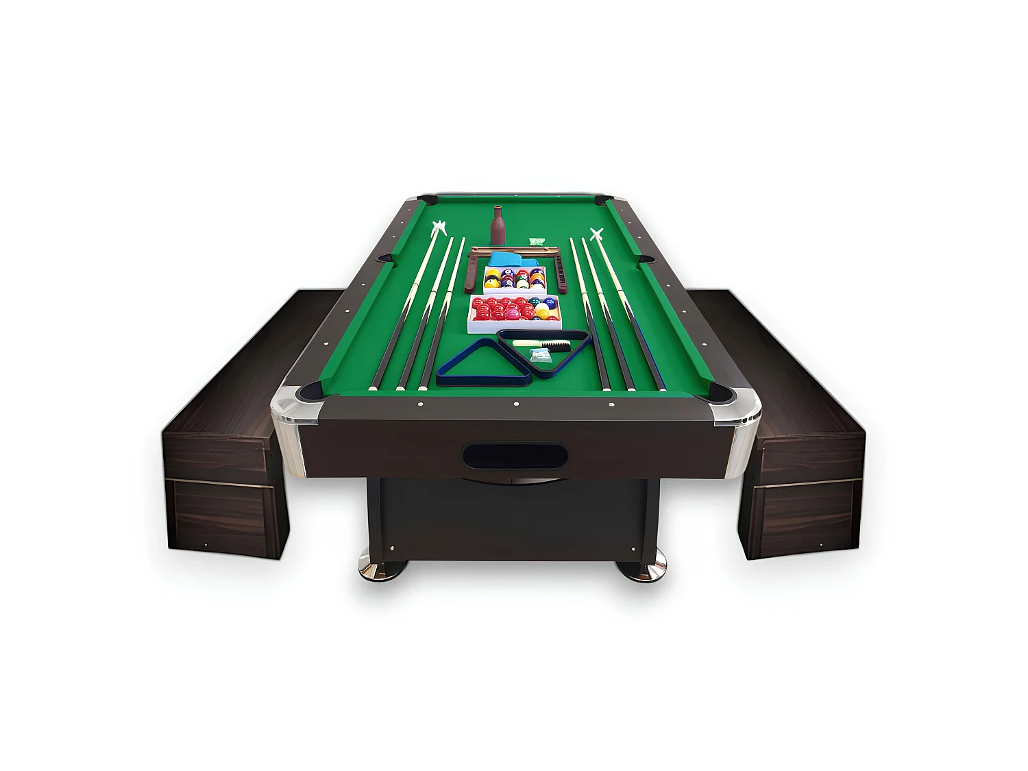 8FT Pool Table with Storage Benches & Ball Return – Vintage Green