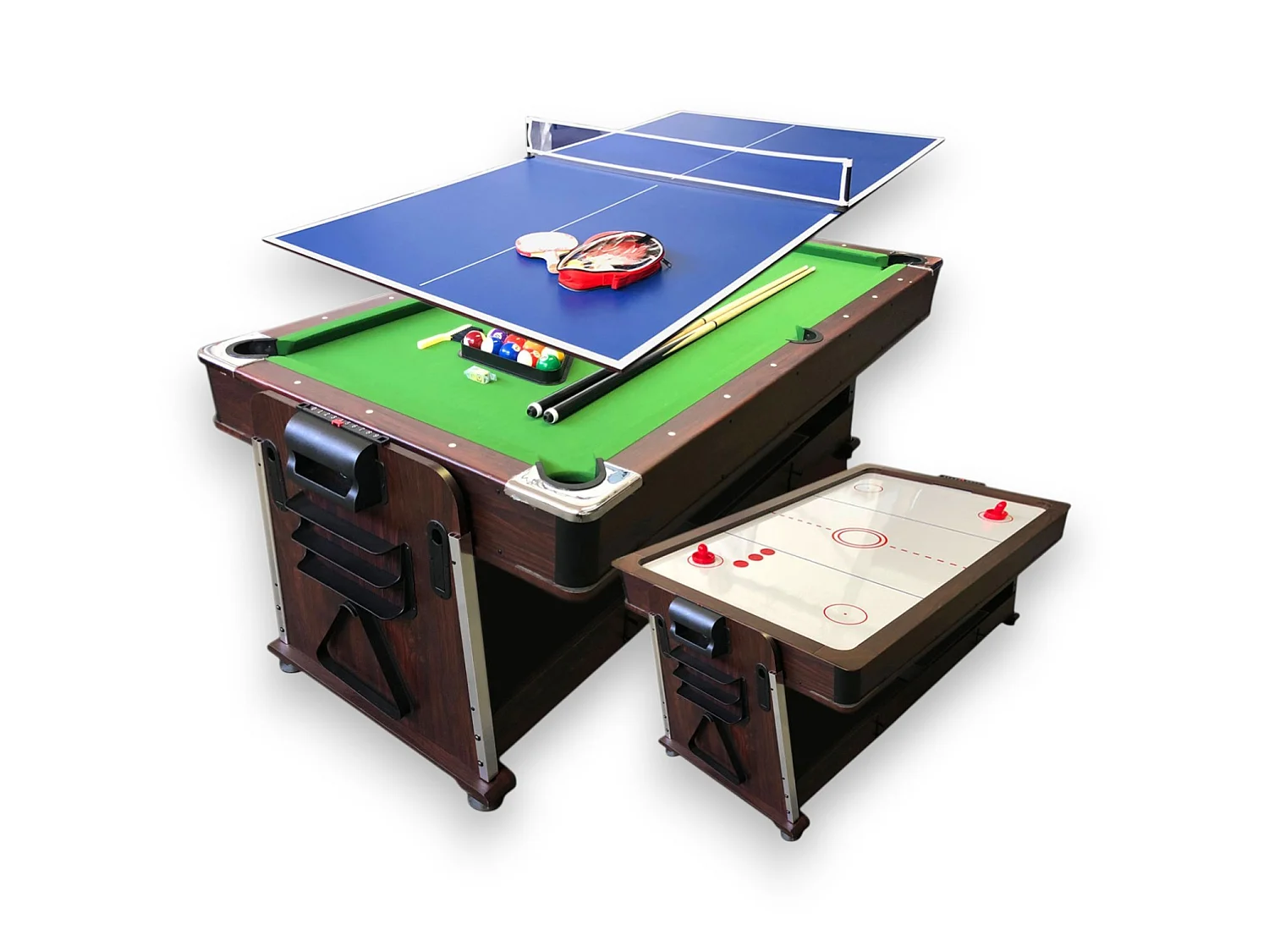 7FT 4-in-1 Dining Pool Table – Green Cloth – Air Hockey & Ping Pong – Mattew