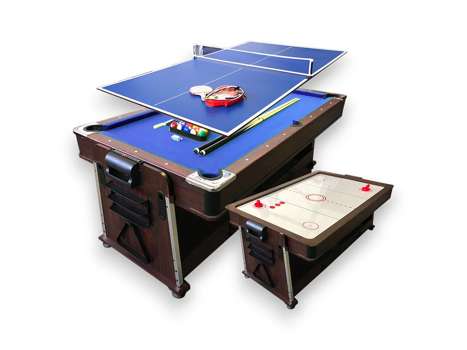 7FT 4-in-1 Dining Pool Table – Blue Cloth – Air Hockey & Ping Pong – Mattew