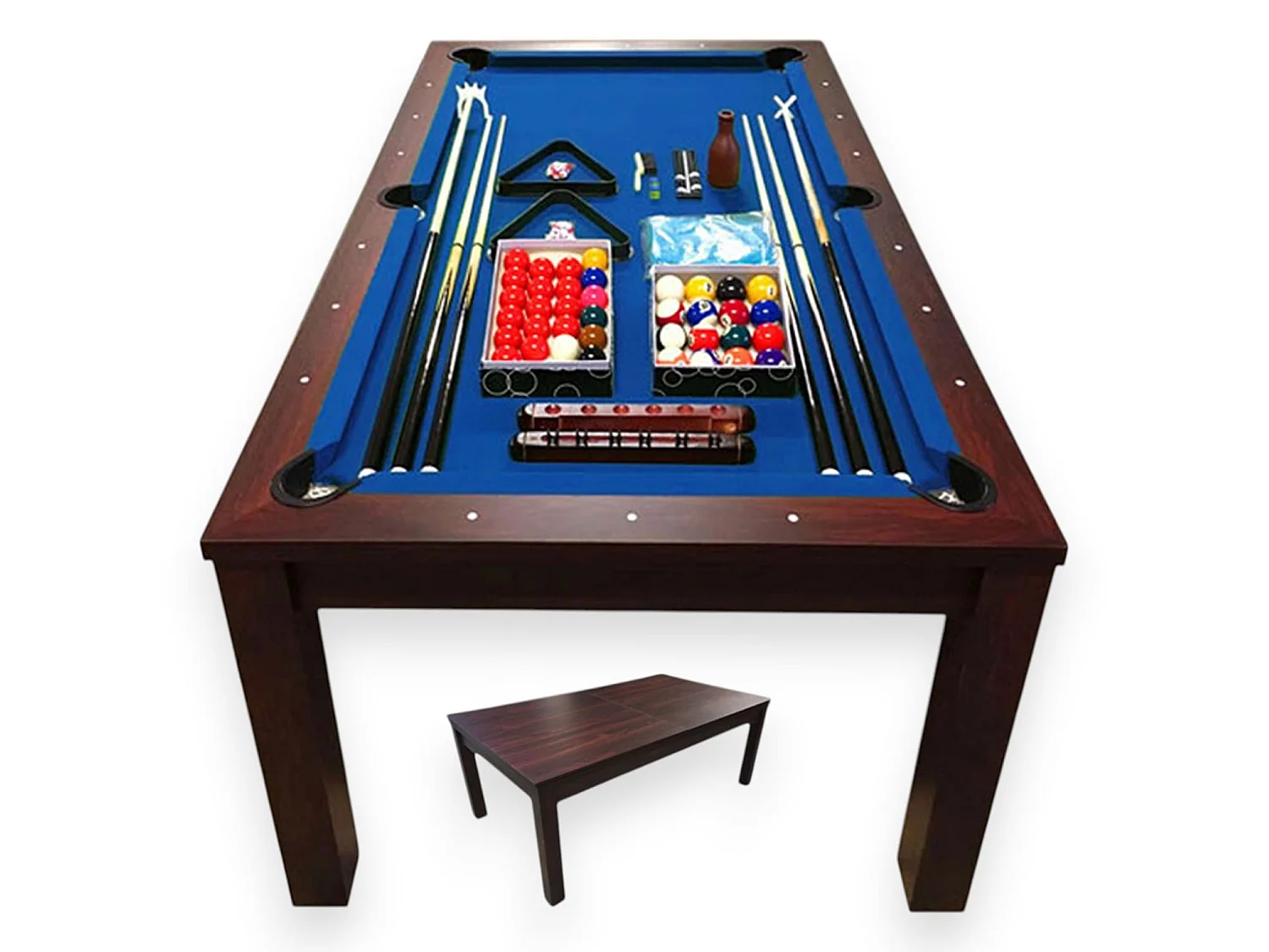 7FT Dining Pool Table 2-in-1 Convertible Billiard Table – Blue Sky