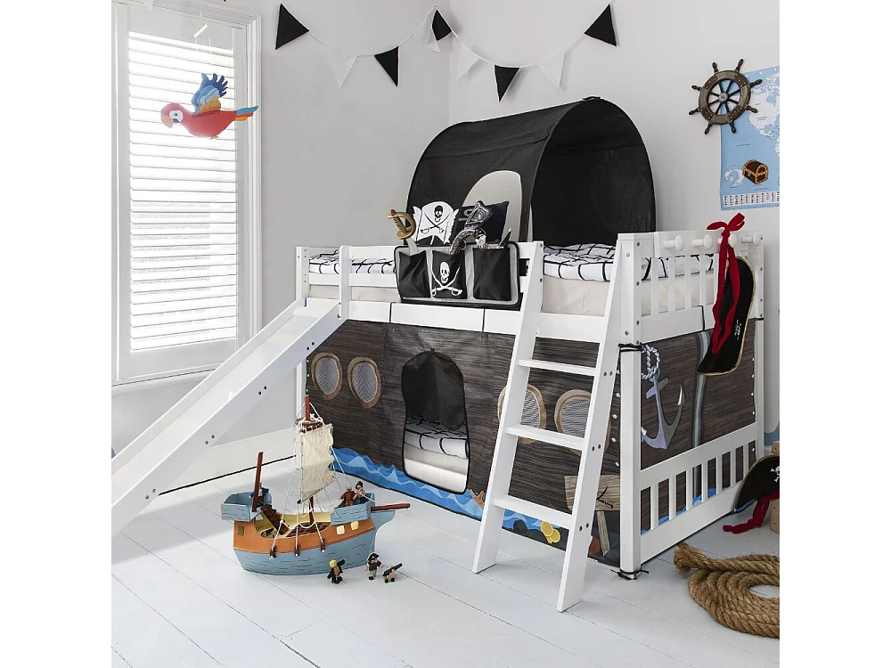 Noa & Nani Tuva Cabin Bed Low with Bunk Underbed Slide & Pirate Hideaway Package in White
