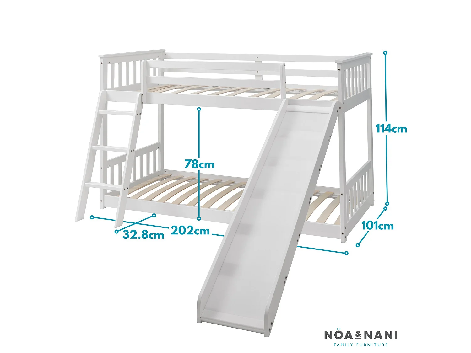 Noa & Nani Tuva Cabin Bed Low with Bunk Underbed Slide & Pirate Hideaway Package in White