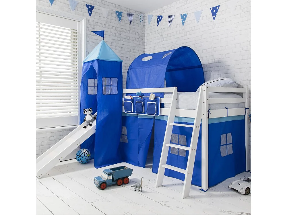 Noa & Nani Moro Cabin Bed Midsleeper with Slide & Blue NW Package in White